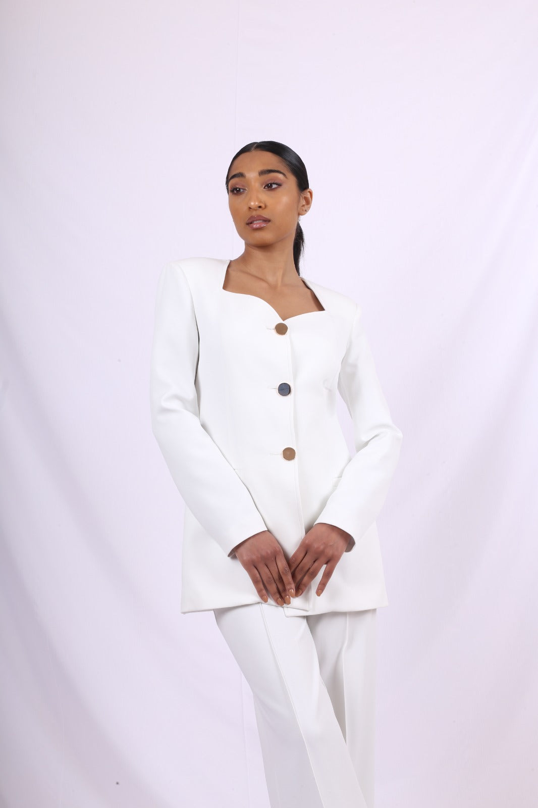 Heart Neck Blazer Suit - Offwhite