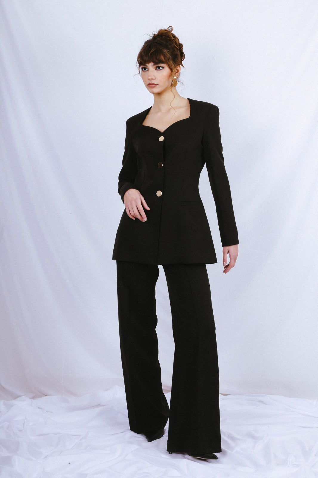 Heart Neck Blazer Suit - Black