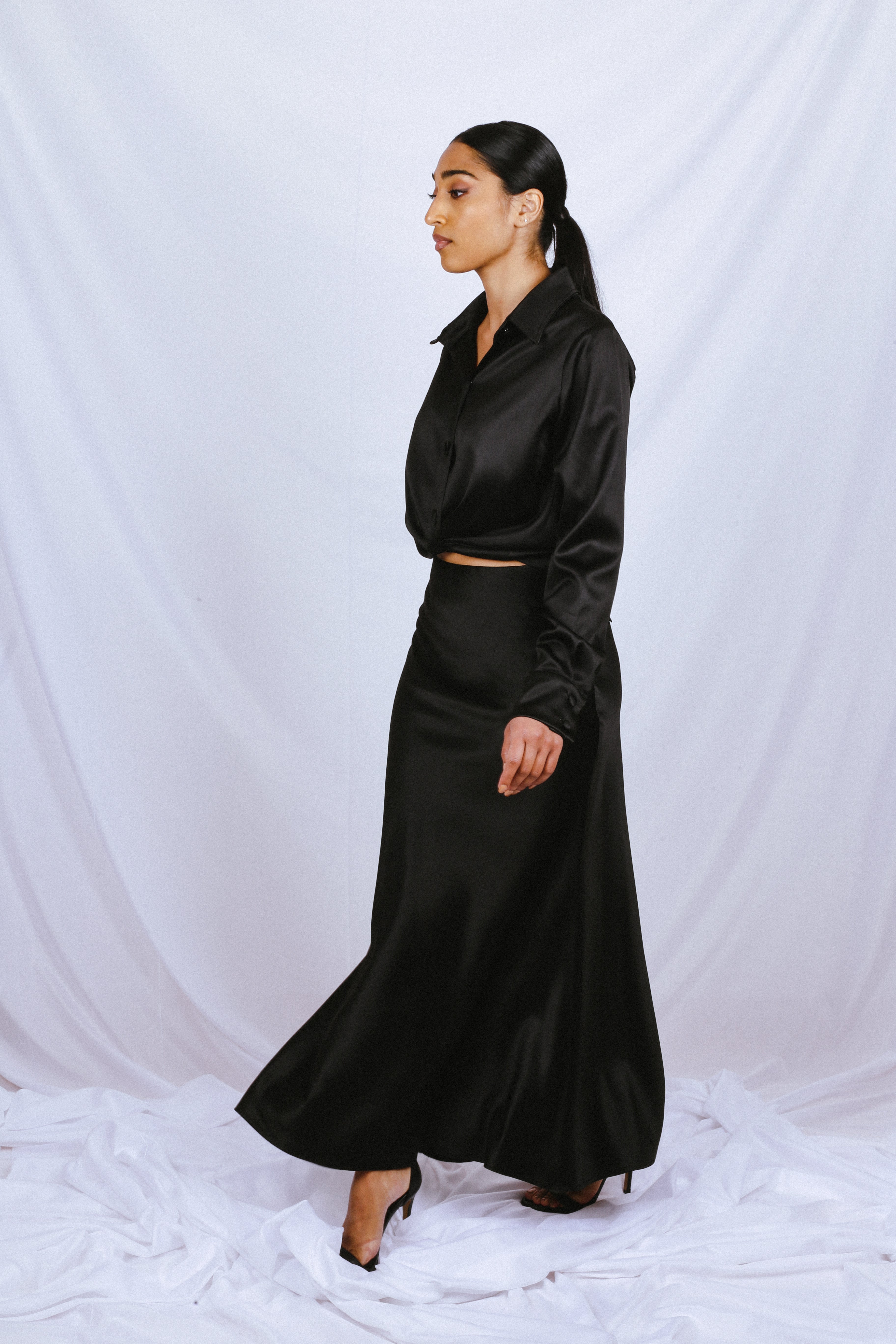 Satin Shirt and skirt CO-ORD - Black