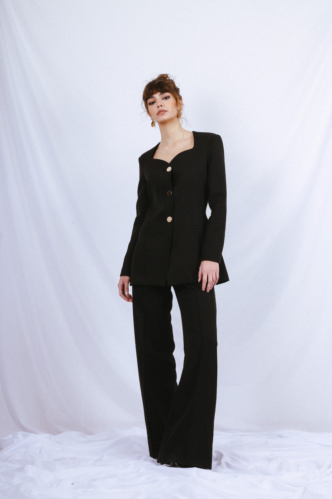 Heart Neck Blazer Suit - Black