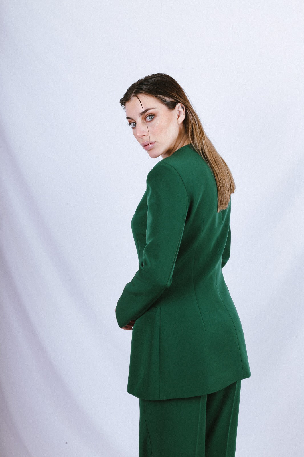 Heart Neck Blazer Suit - Emerald Green