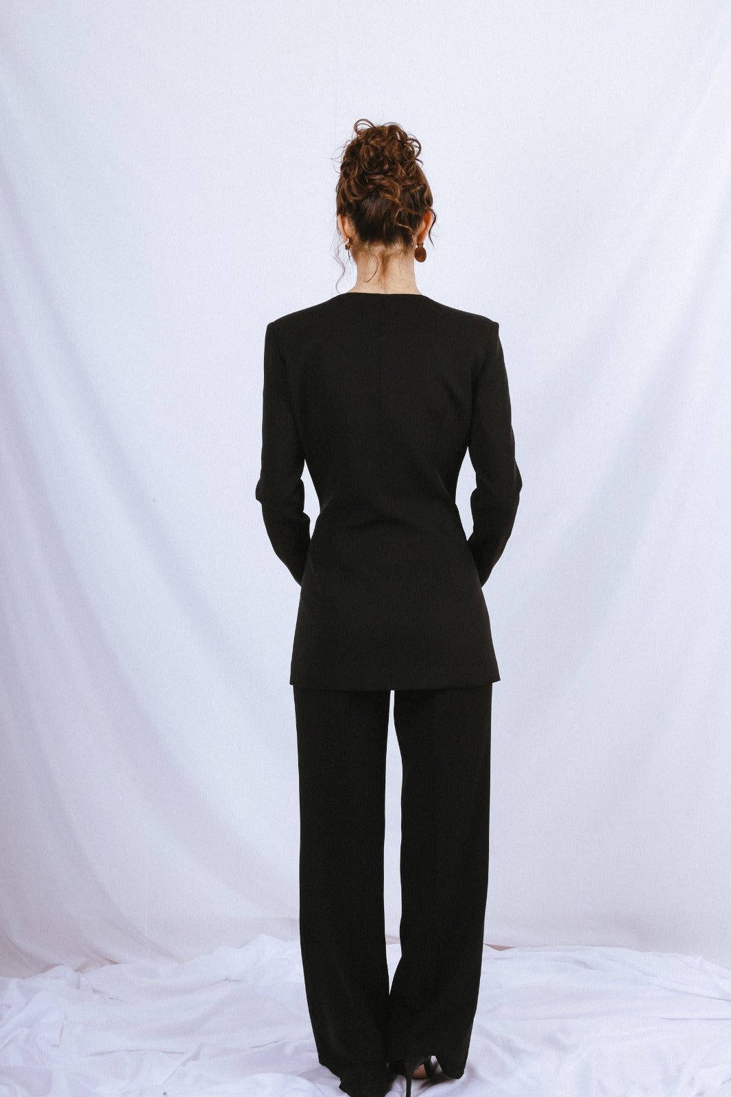 Heart Neck Blazer Suit - Black