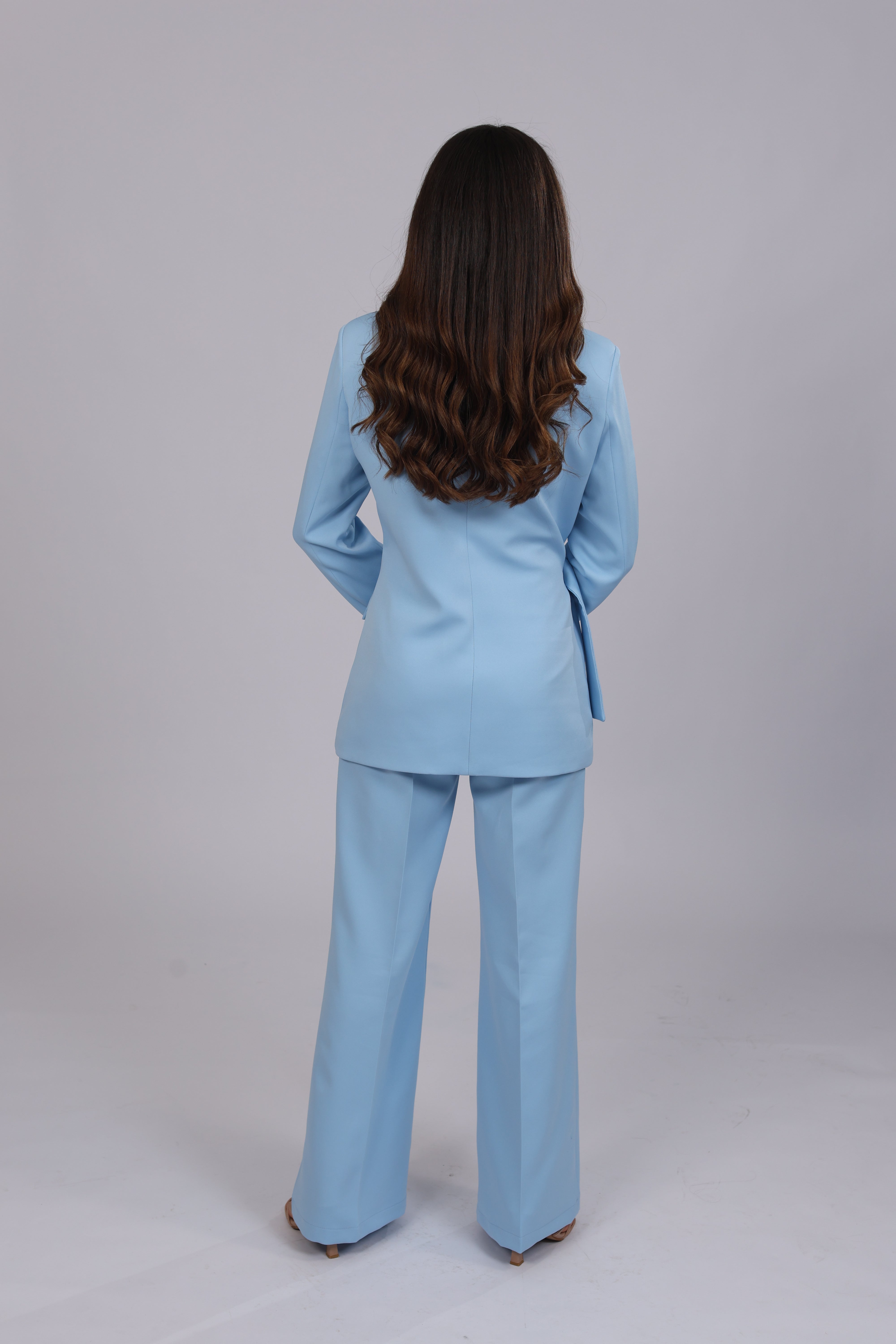 Metal Buckle Belted Suit - Light Blue