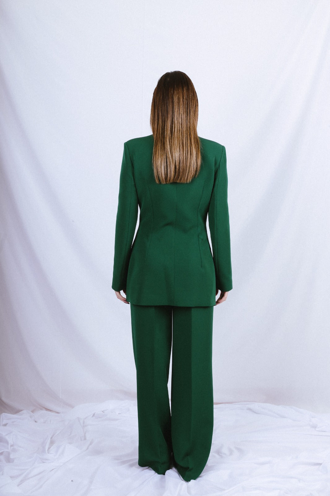 Heart Neck Blazer Suit - Emerald Green