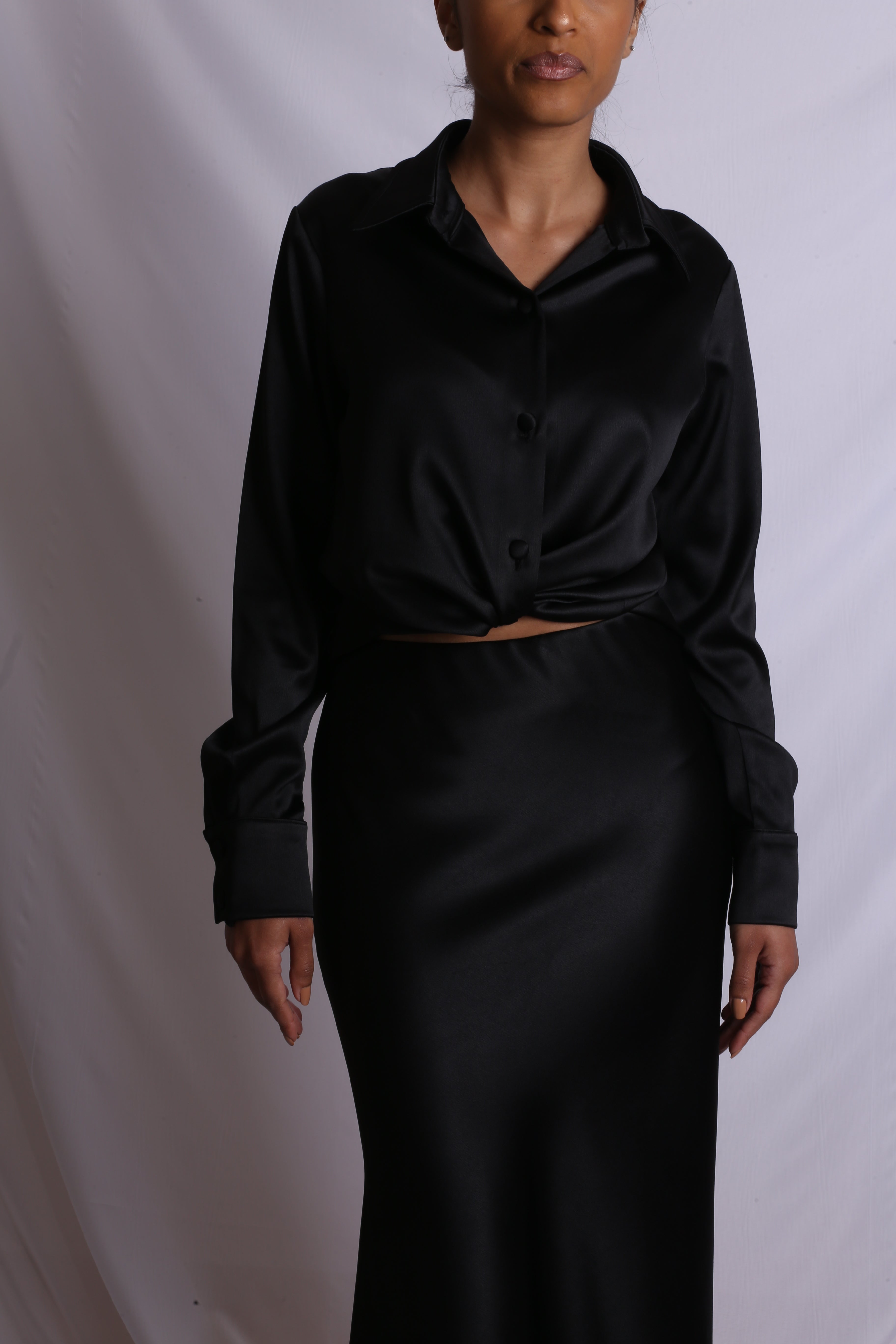 Satin Shirt and skirt CO-ORD - Black