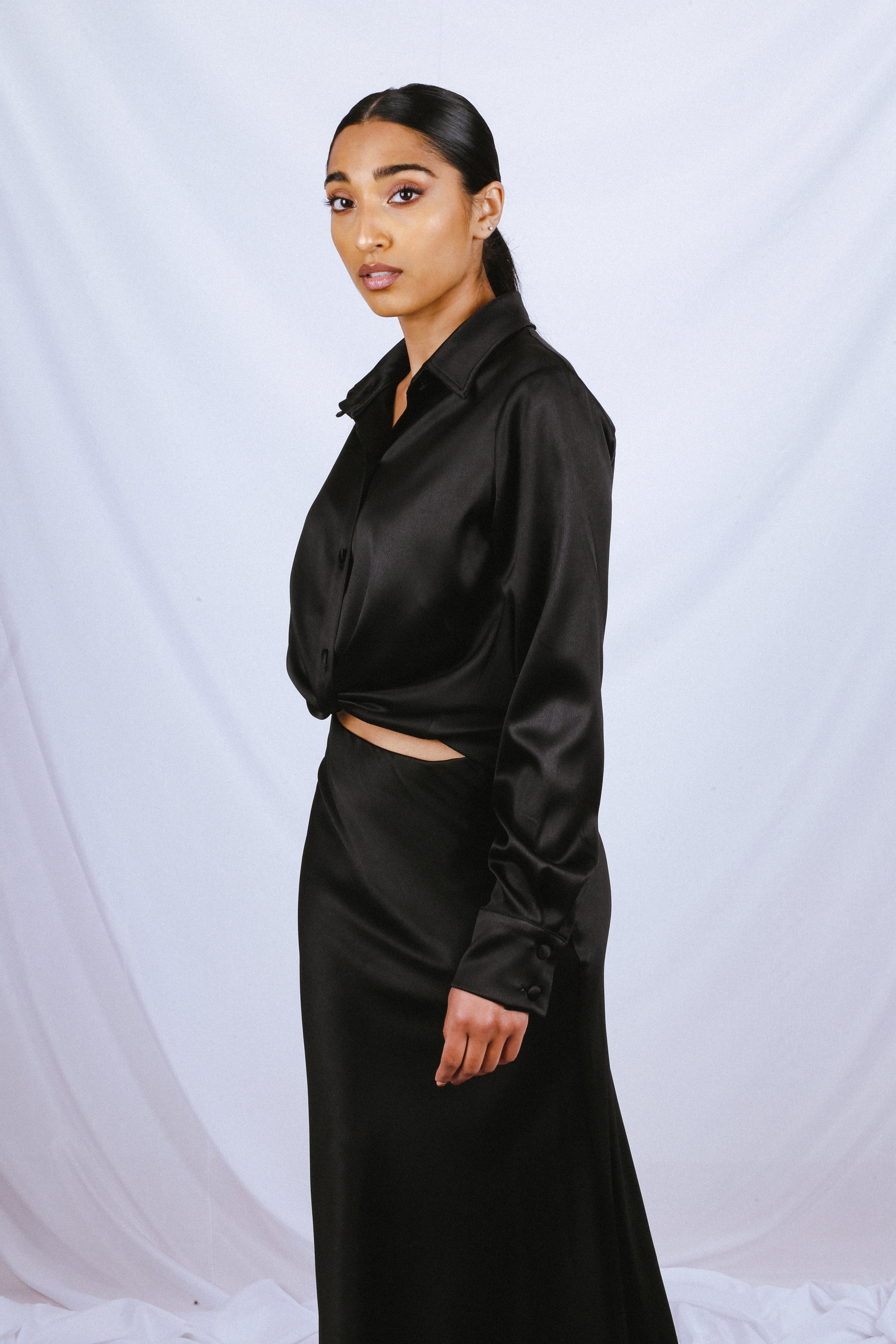 Satin Shirt and skirt CO-ORD - Black