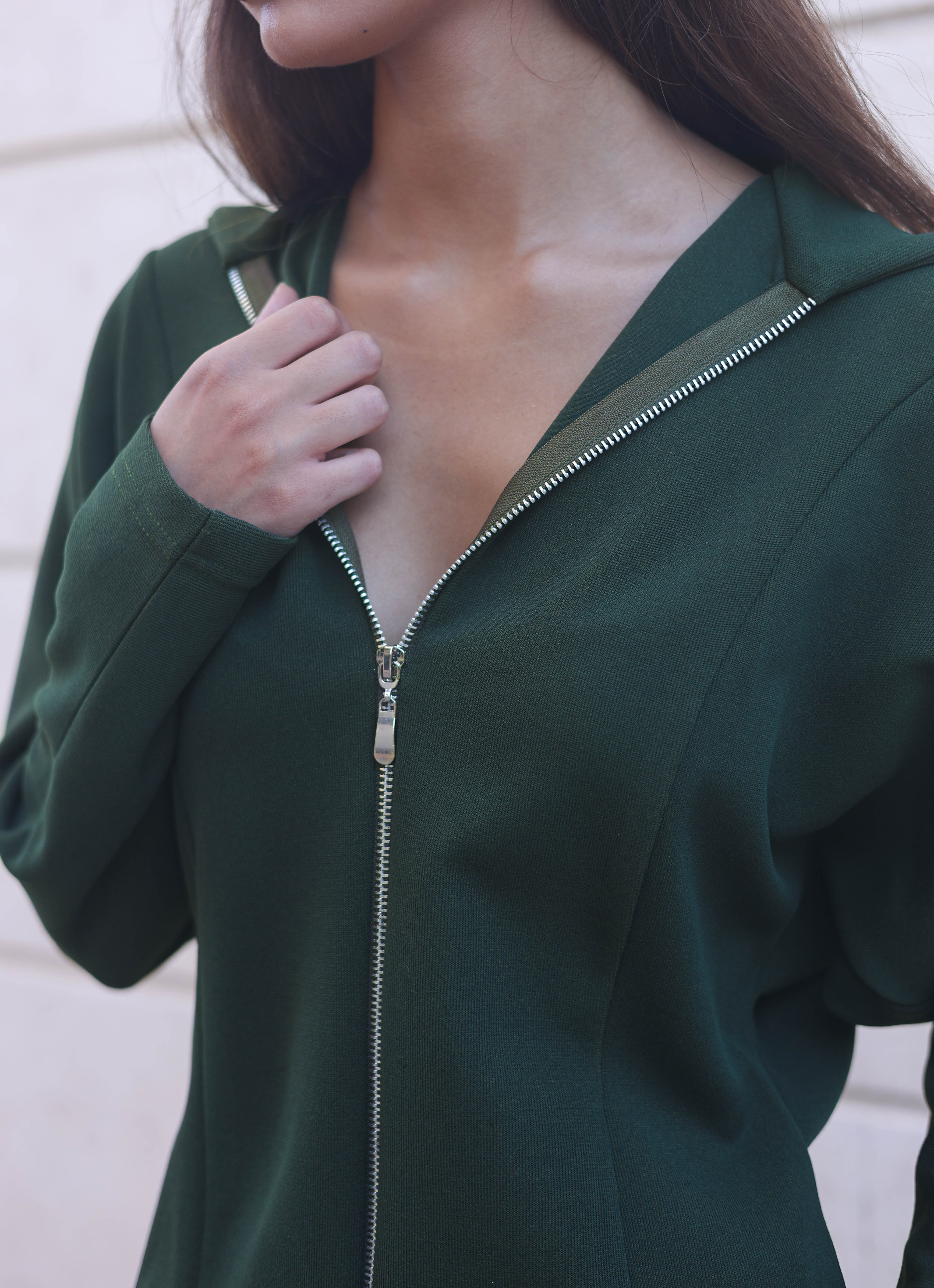 Soft zip-up sweatshirt Set - Olive green