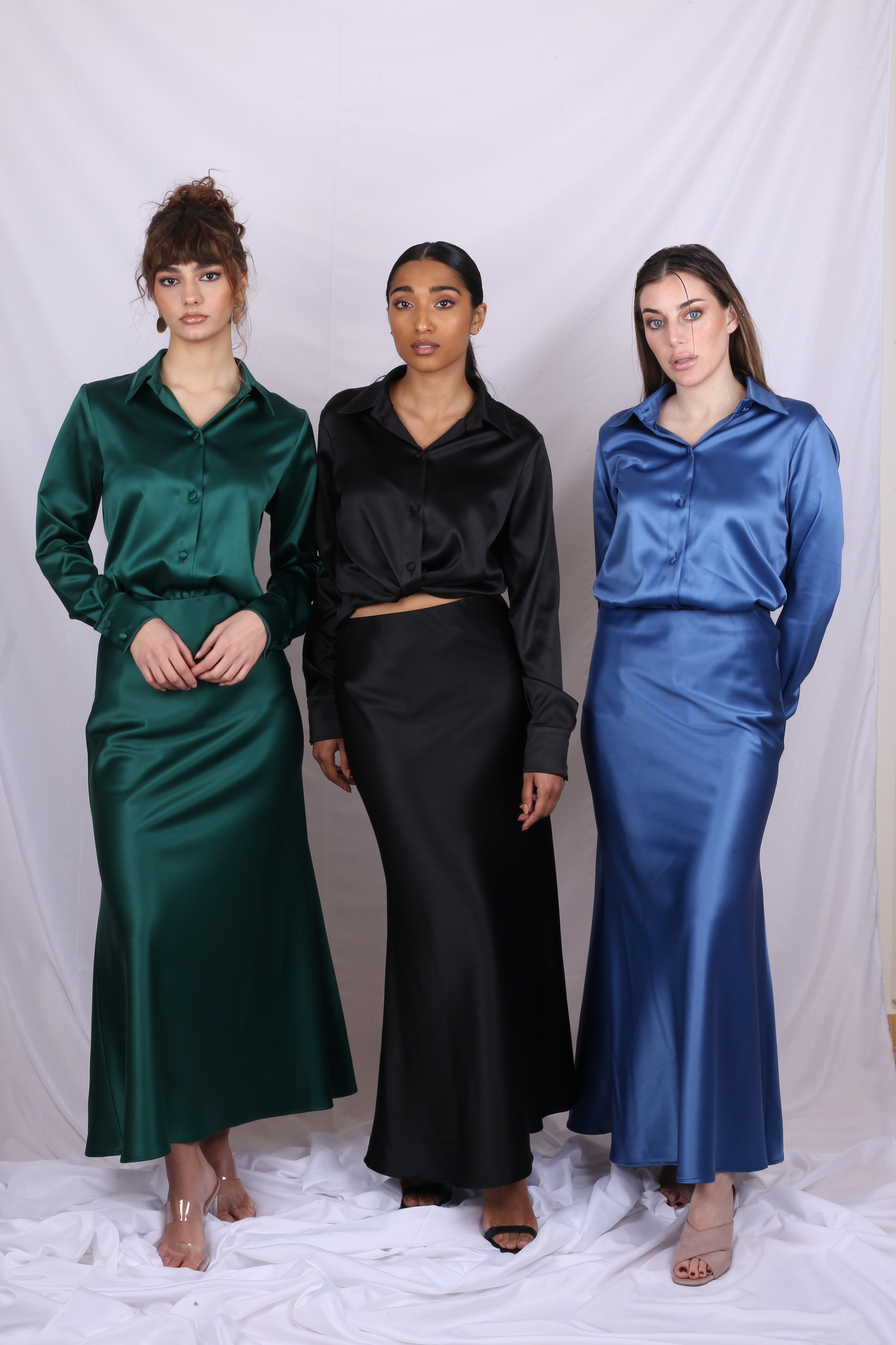 Satin Shirt and skirt CO-ORD - Black