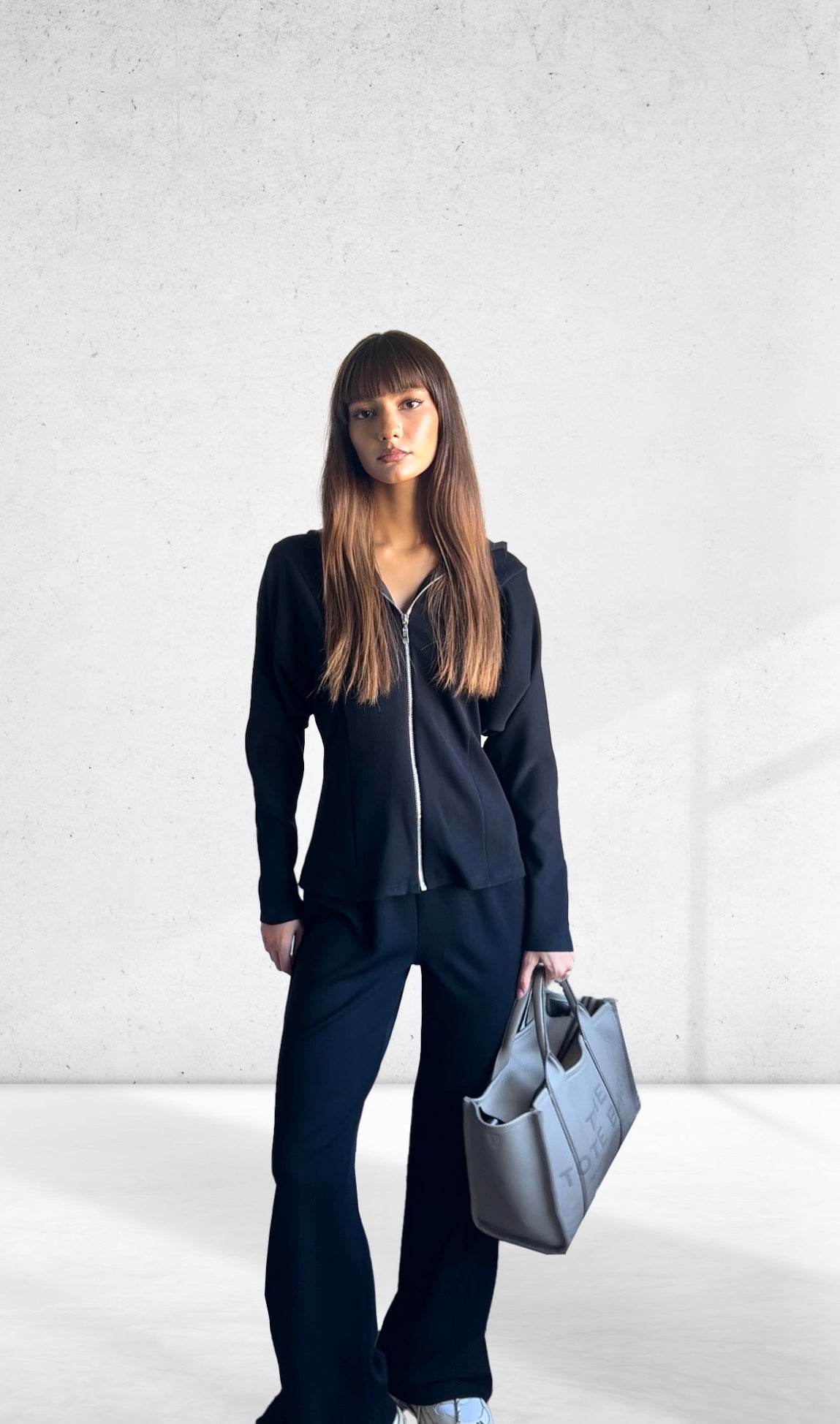 Soft zip-up sweatshirt Set - Black