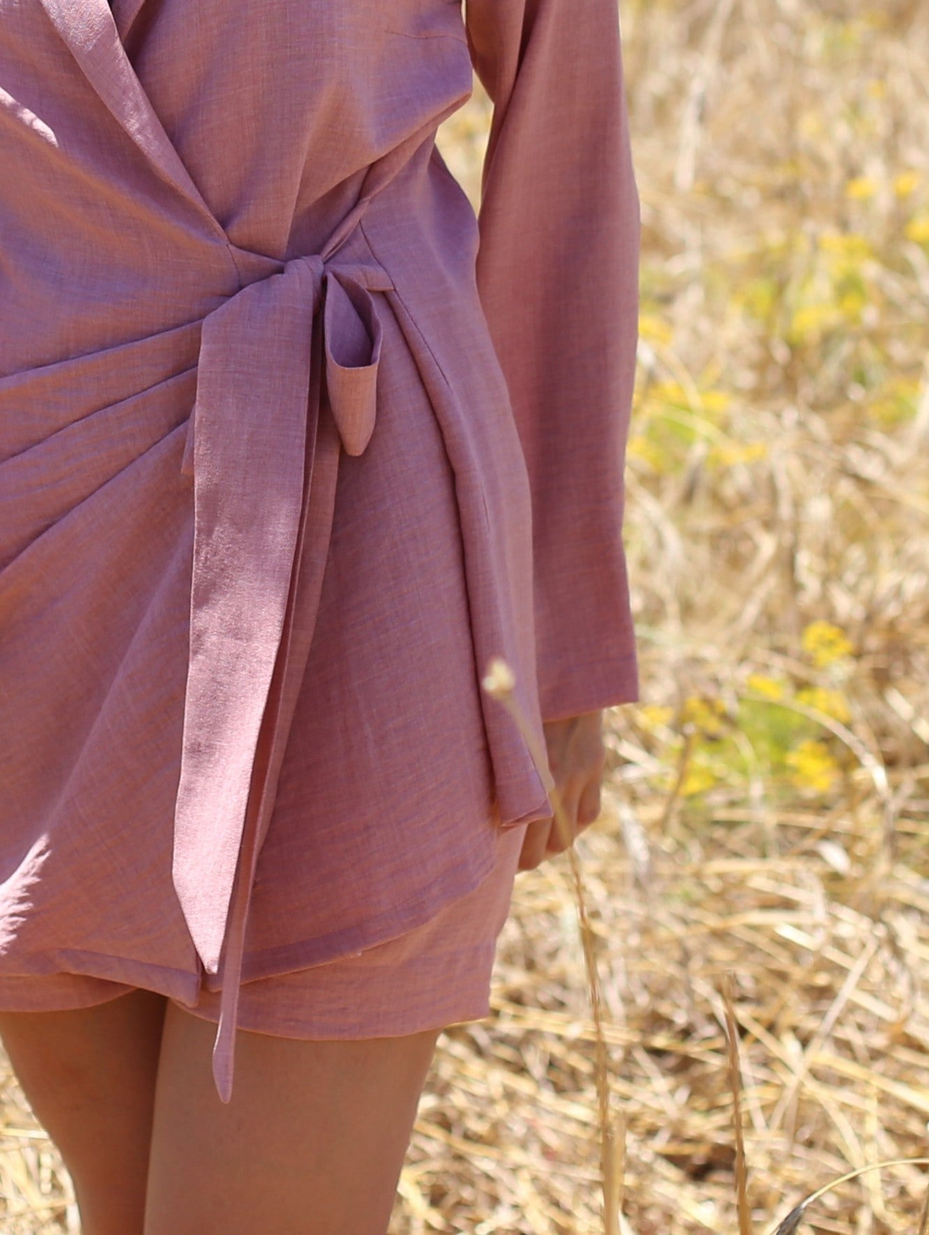 Linen Light-weight Belted Set - Pink Nude - Shorts