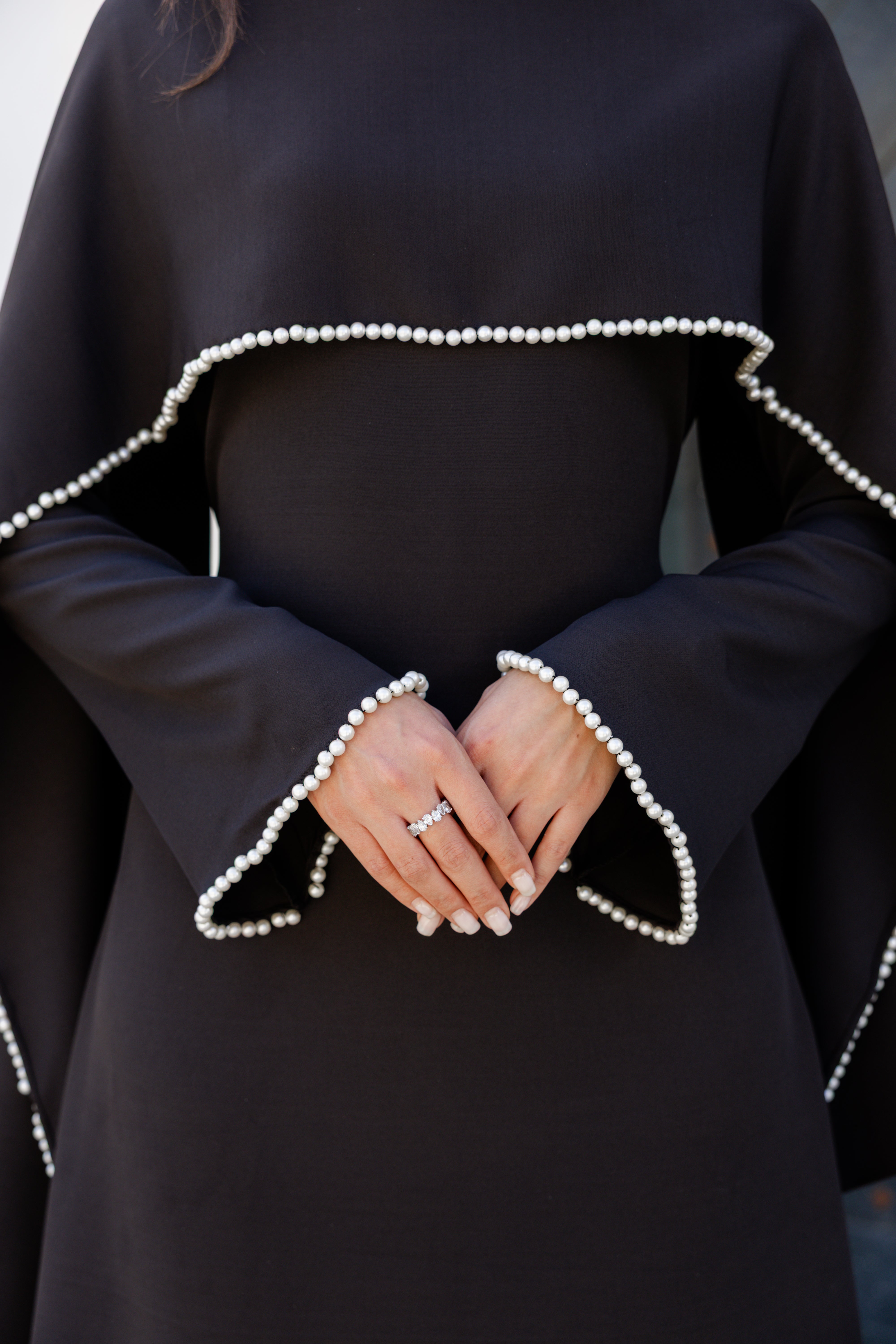 Pearls Scarf Abaya Dress - Black