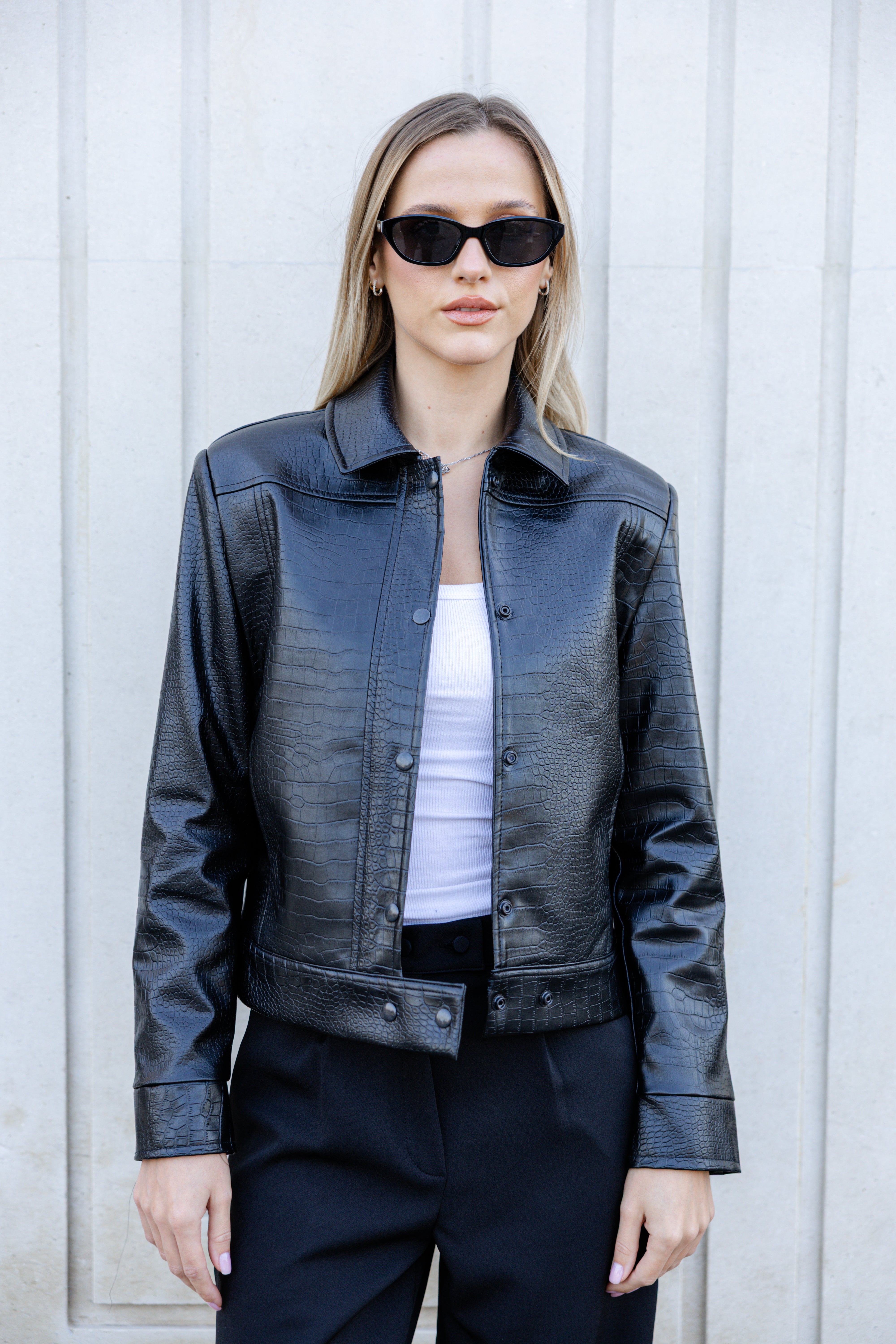 Croco Leather Jacket - Black