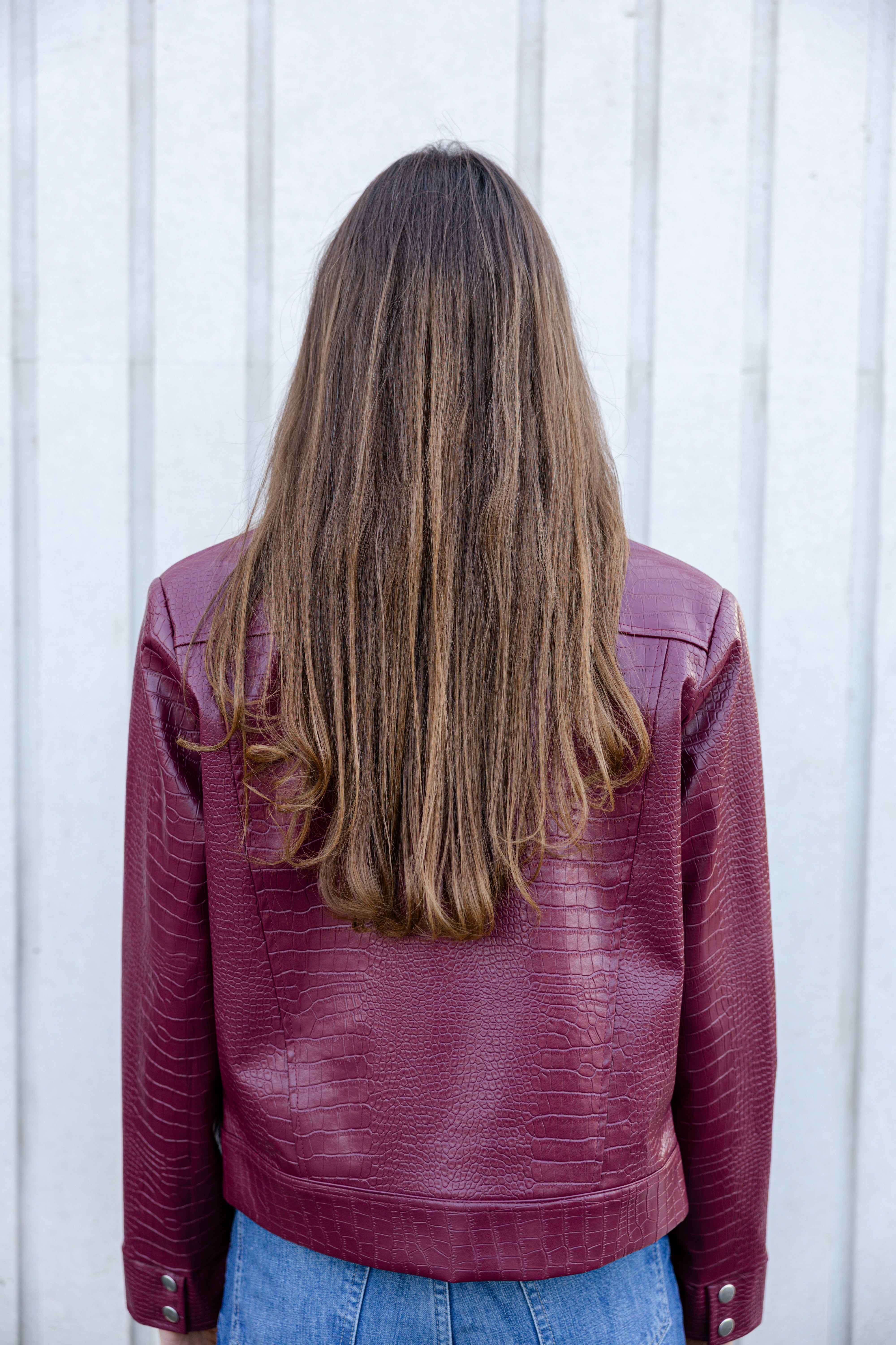 Croco Leather Jacket - Burgundy