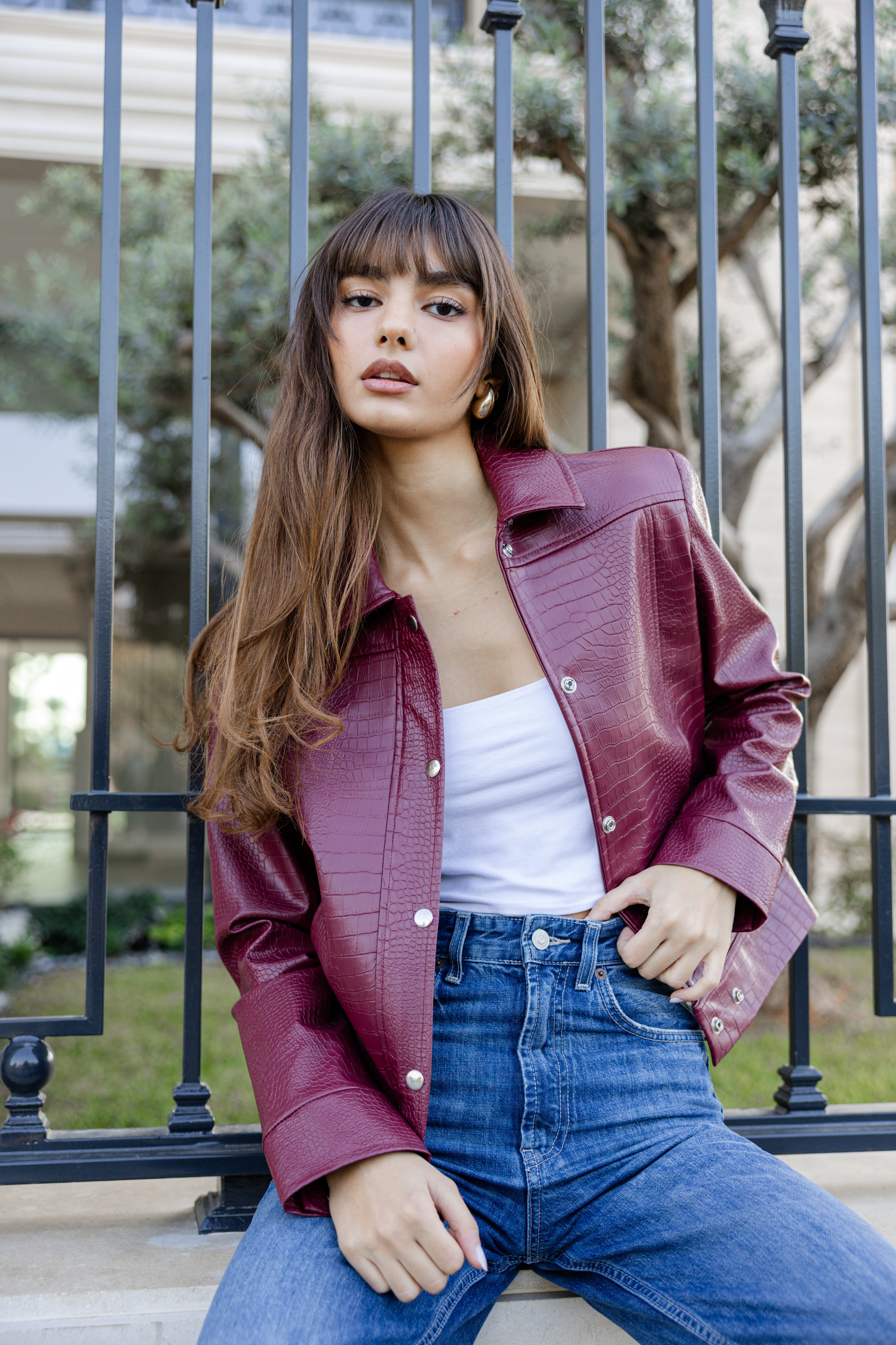 Croco Leather Jacket - Burgundy