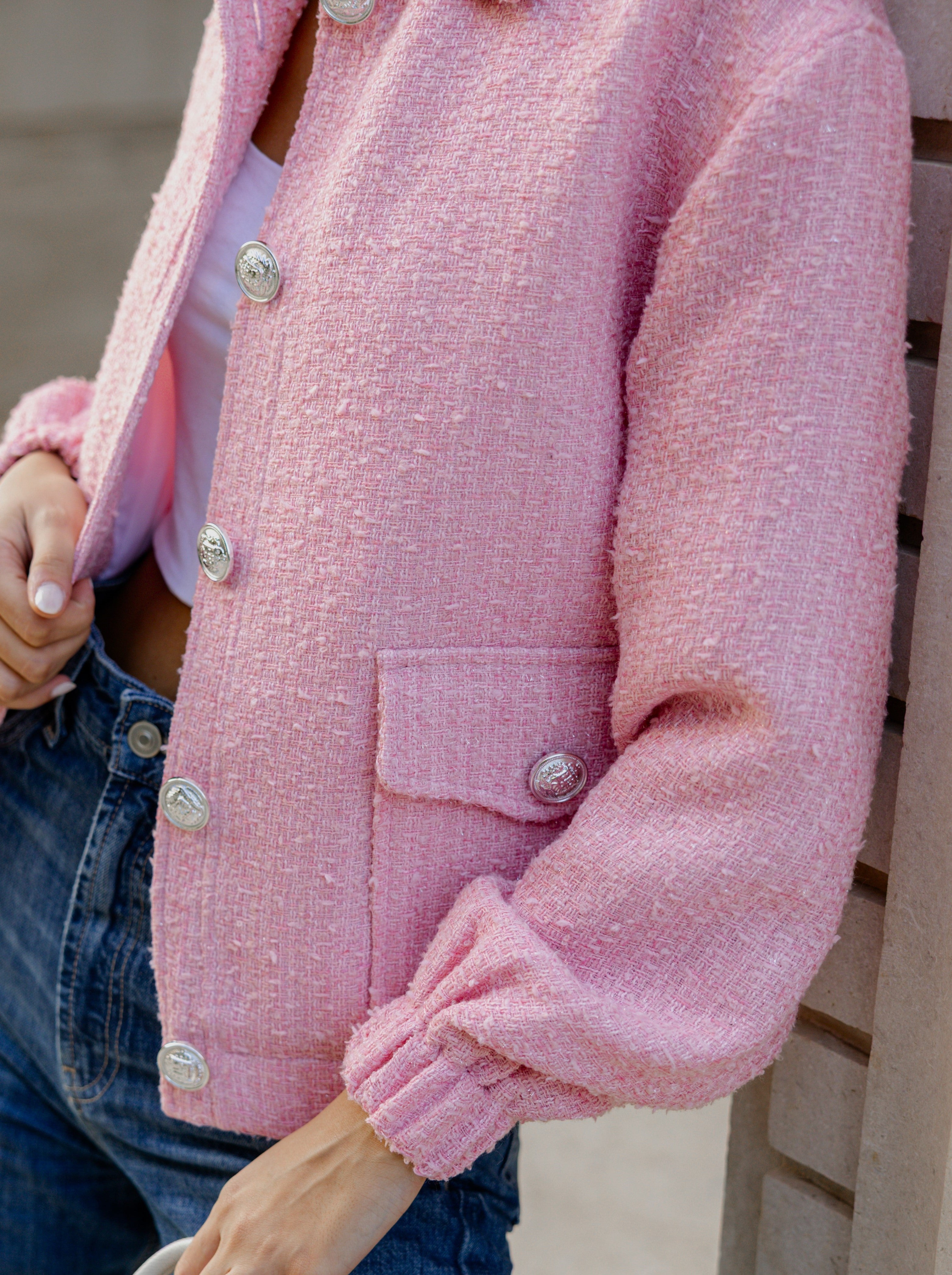 Tweed Bomber Jacket - Pink