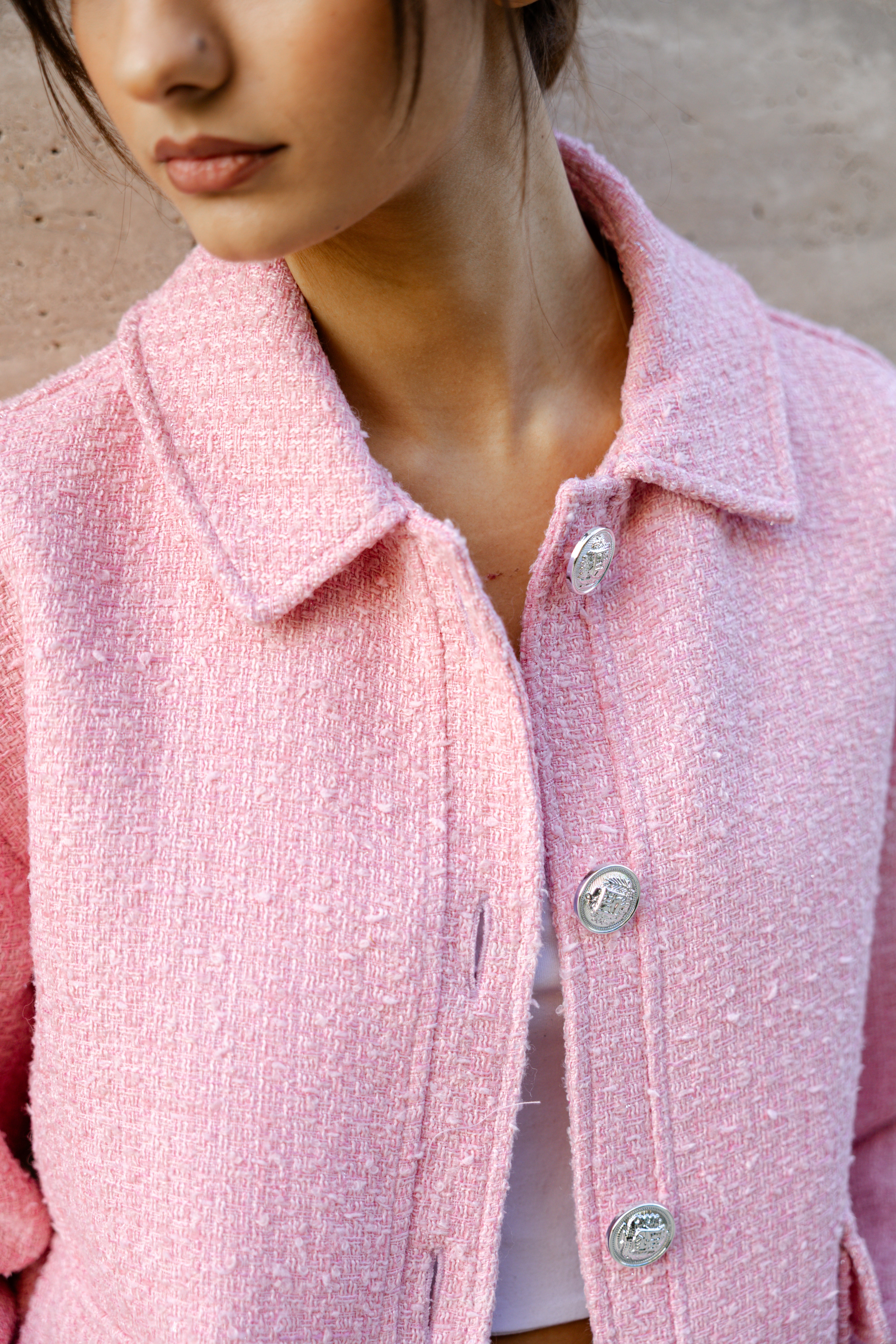 Tweed Bomber Jacket - Pink