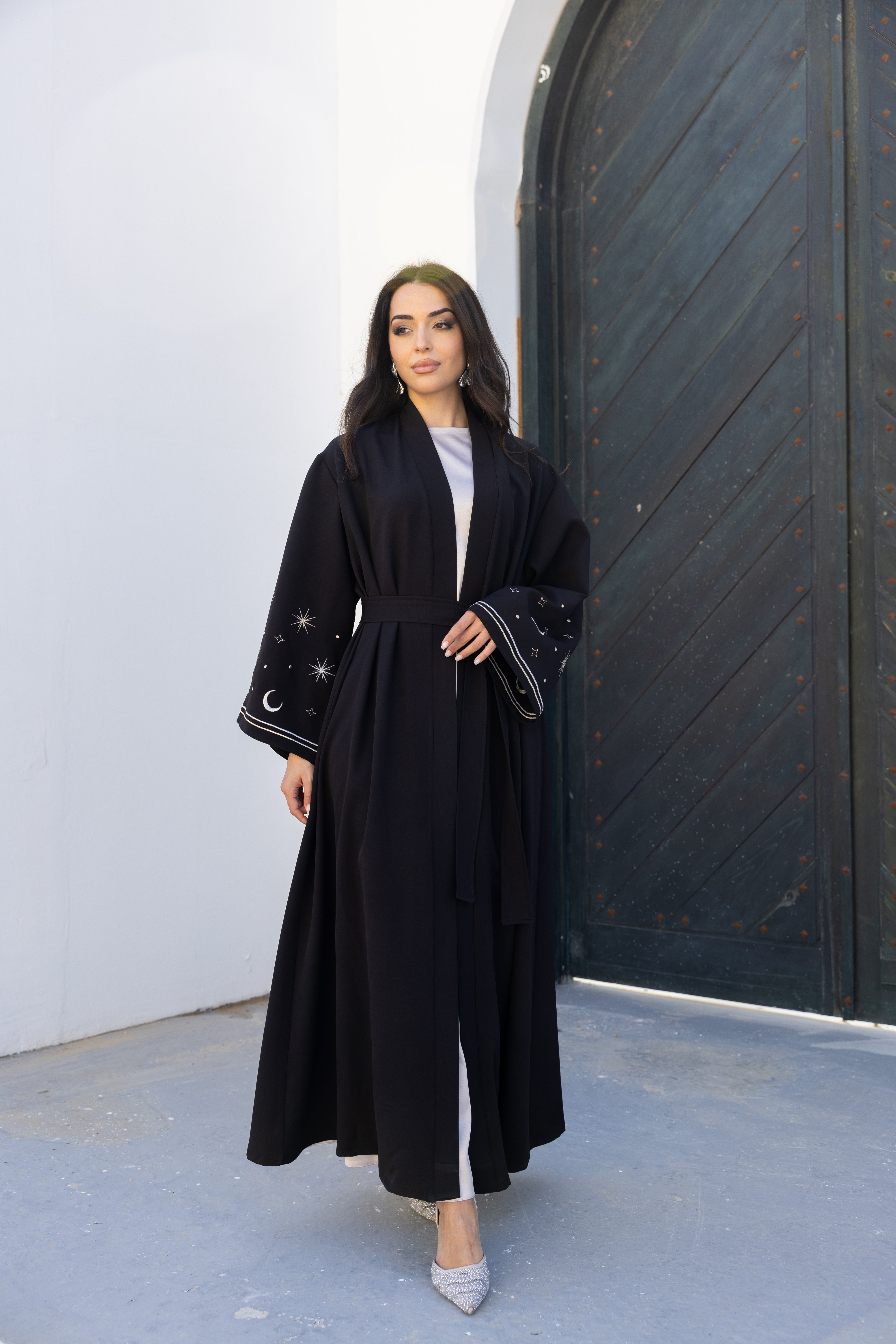 Stars & Moon Embroidered Abaya - Black