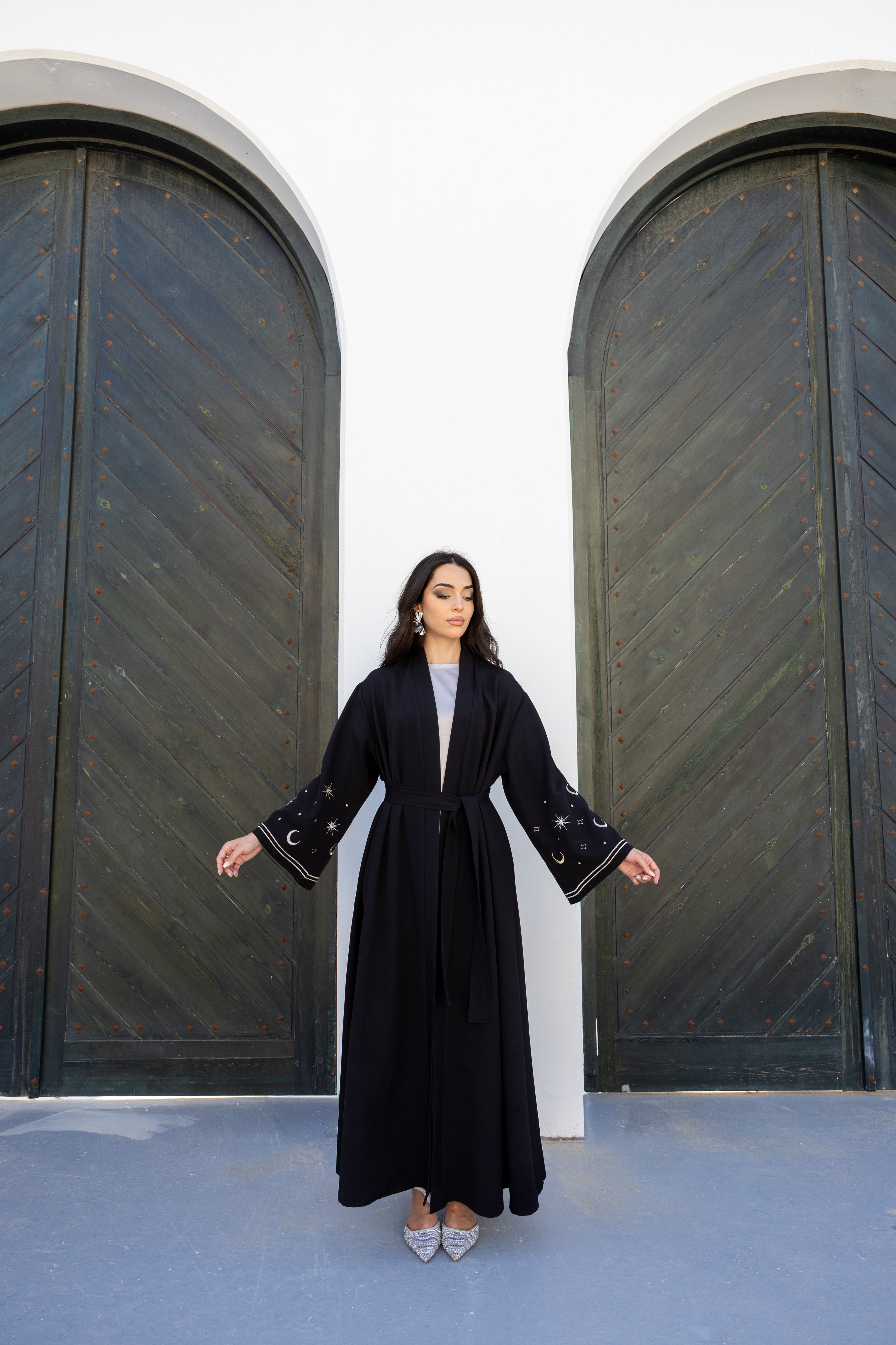 Stars & Moon Embroidered Abaya - Black