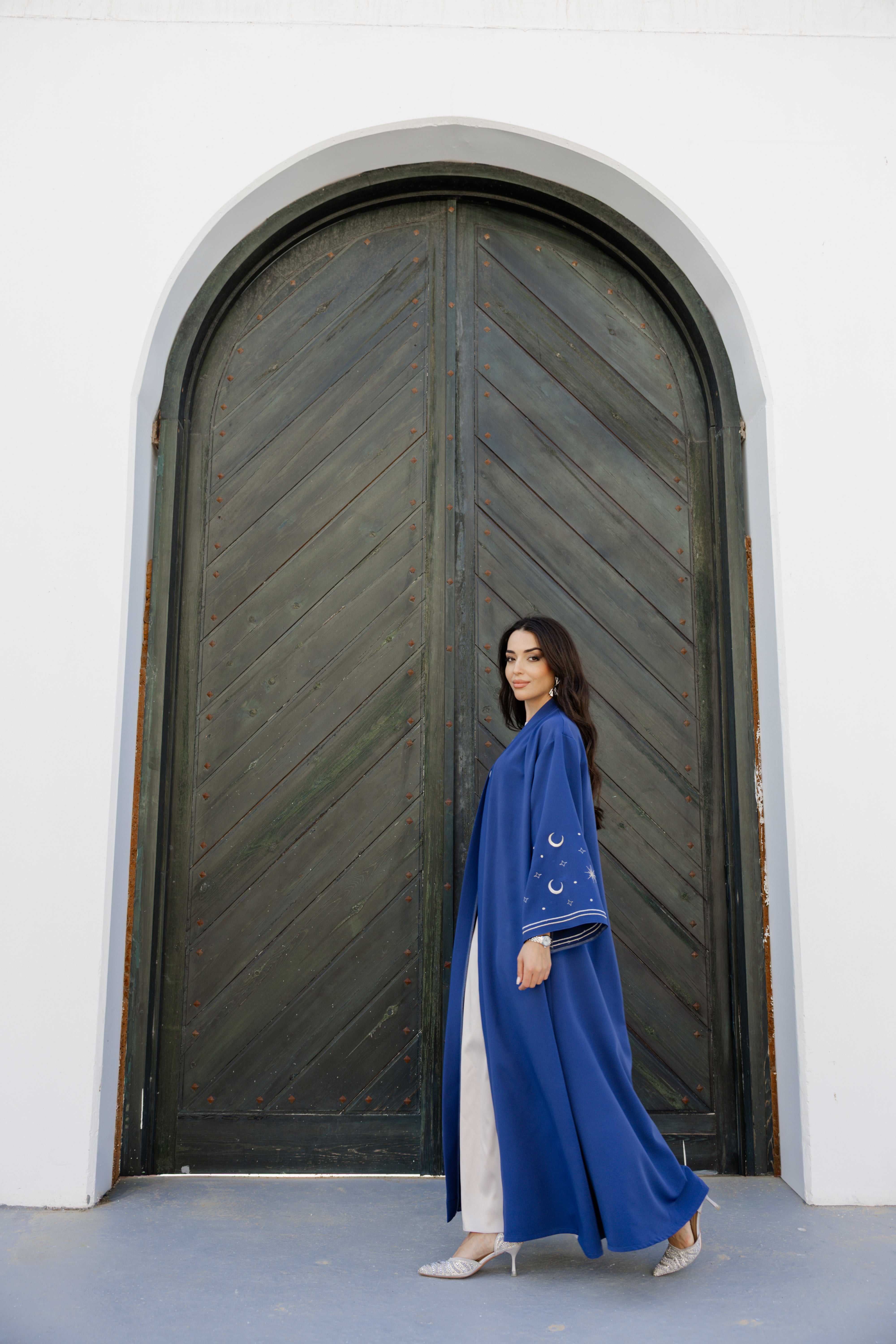 Stars & Moon Embroidered Abaya - Petrol Blue