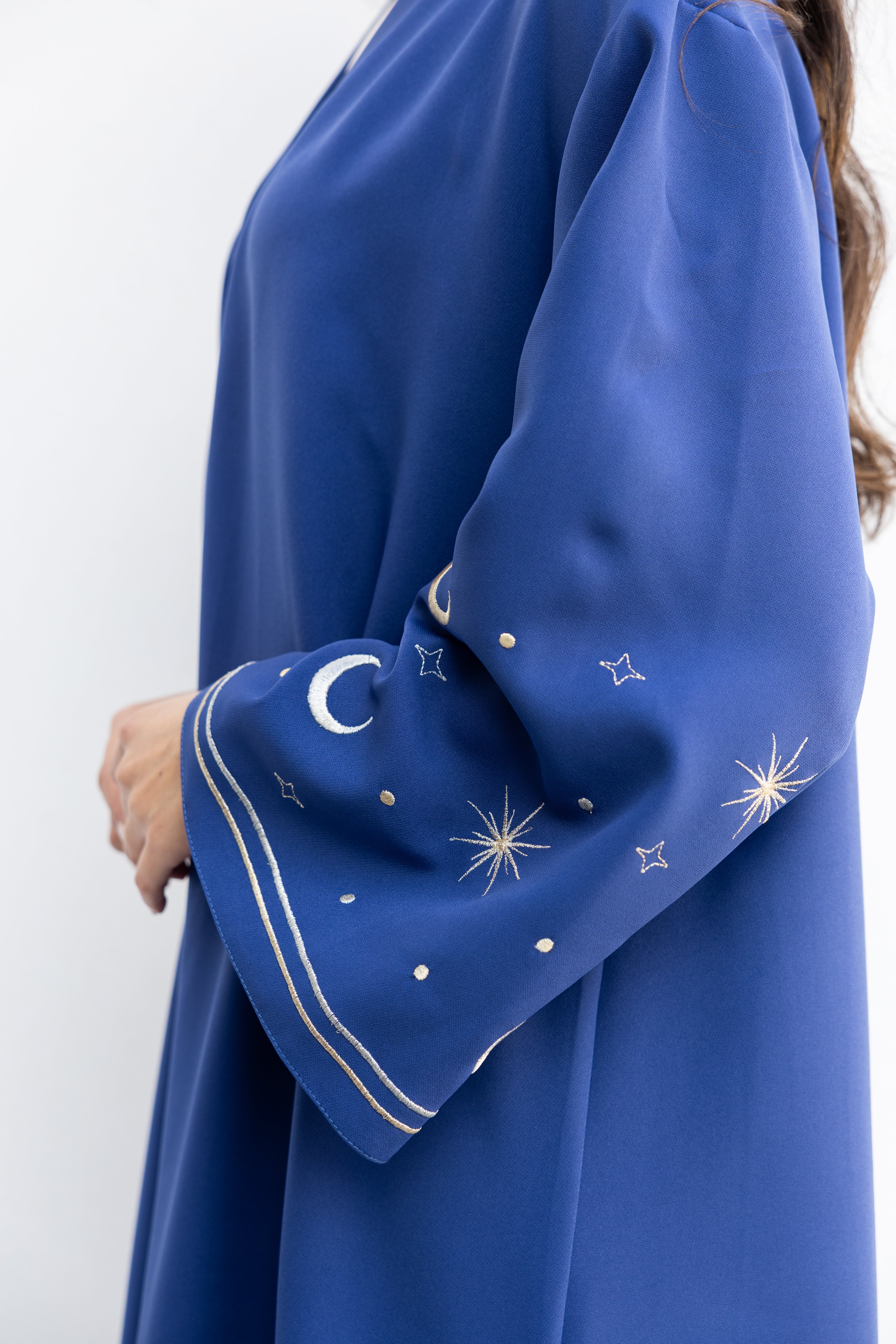 Stars & Moon Embroidered Abaya - Petrol Blue