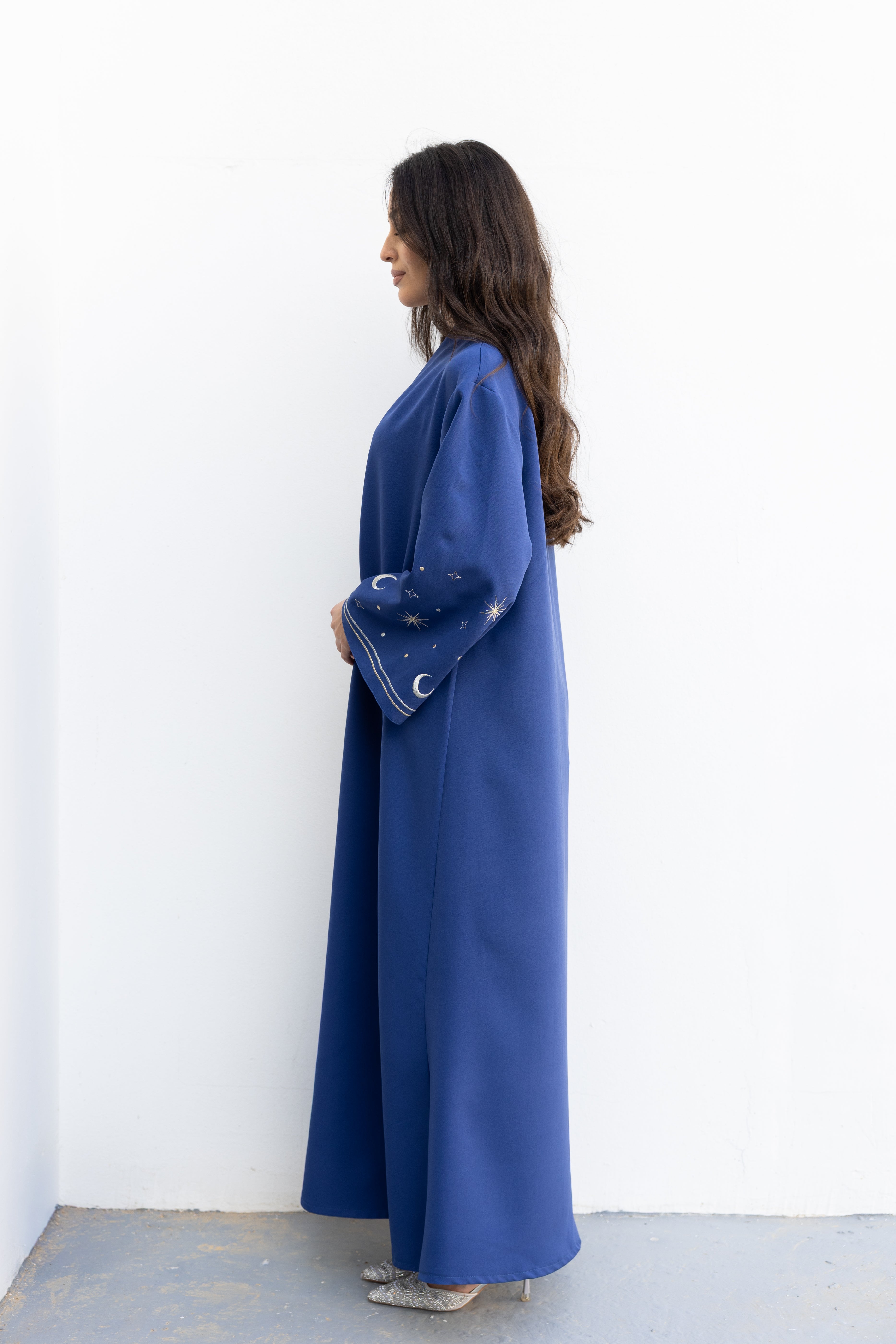 Stars & Moon Embroidered Abaya - Petrol Blue