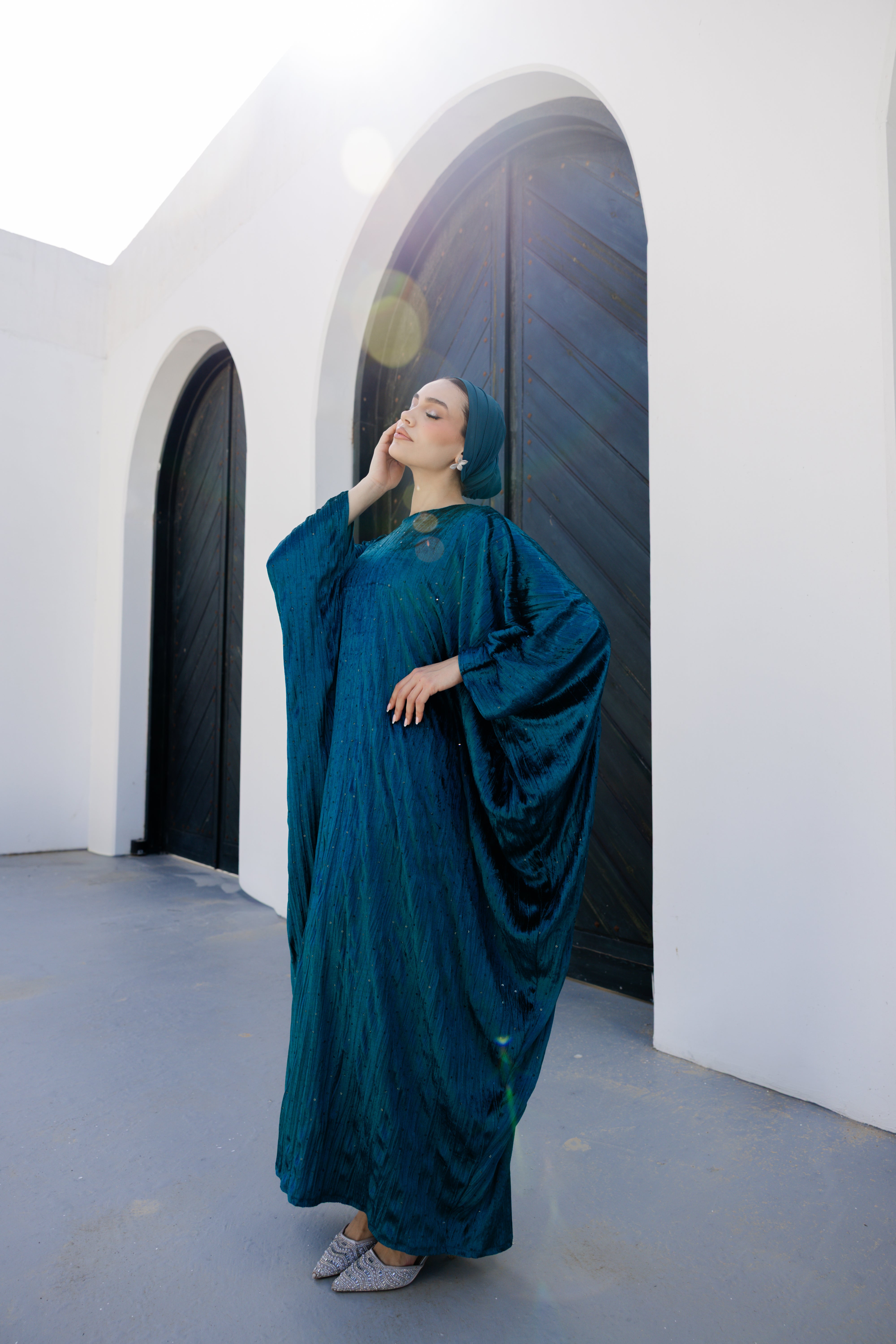 Velvet Butterfly Abaya - Turquoise