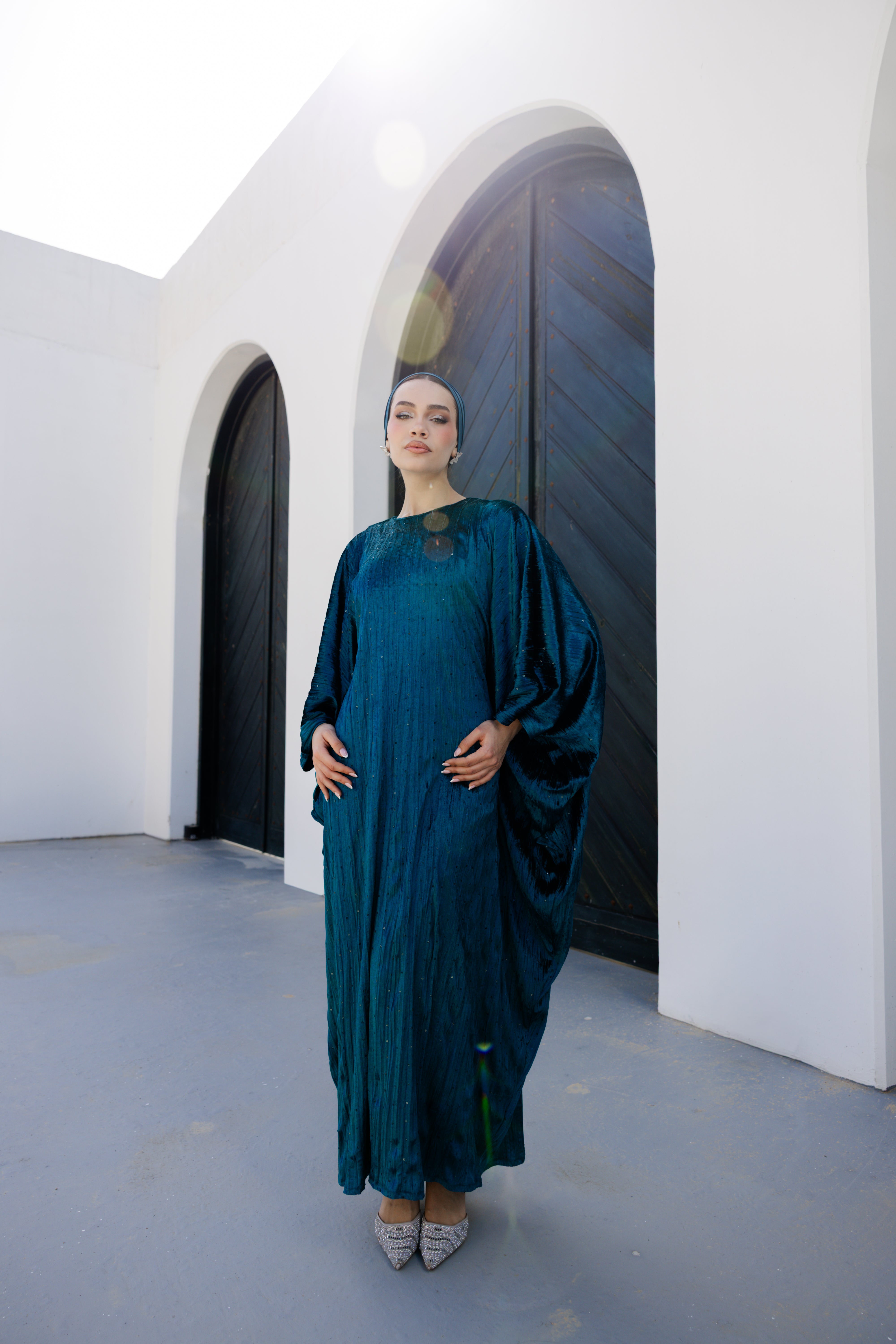 Velvet Butterfly Abaya - Turquoise