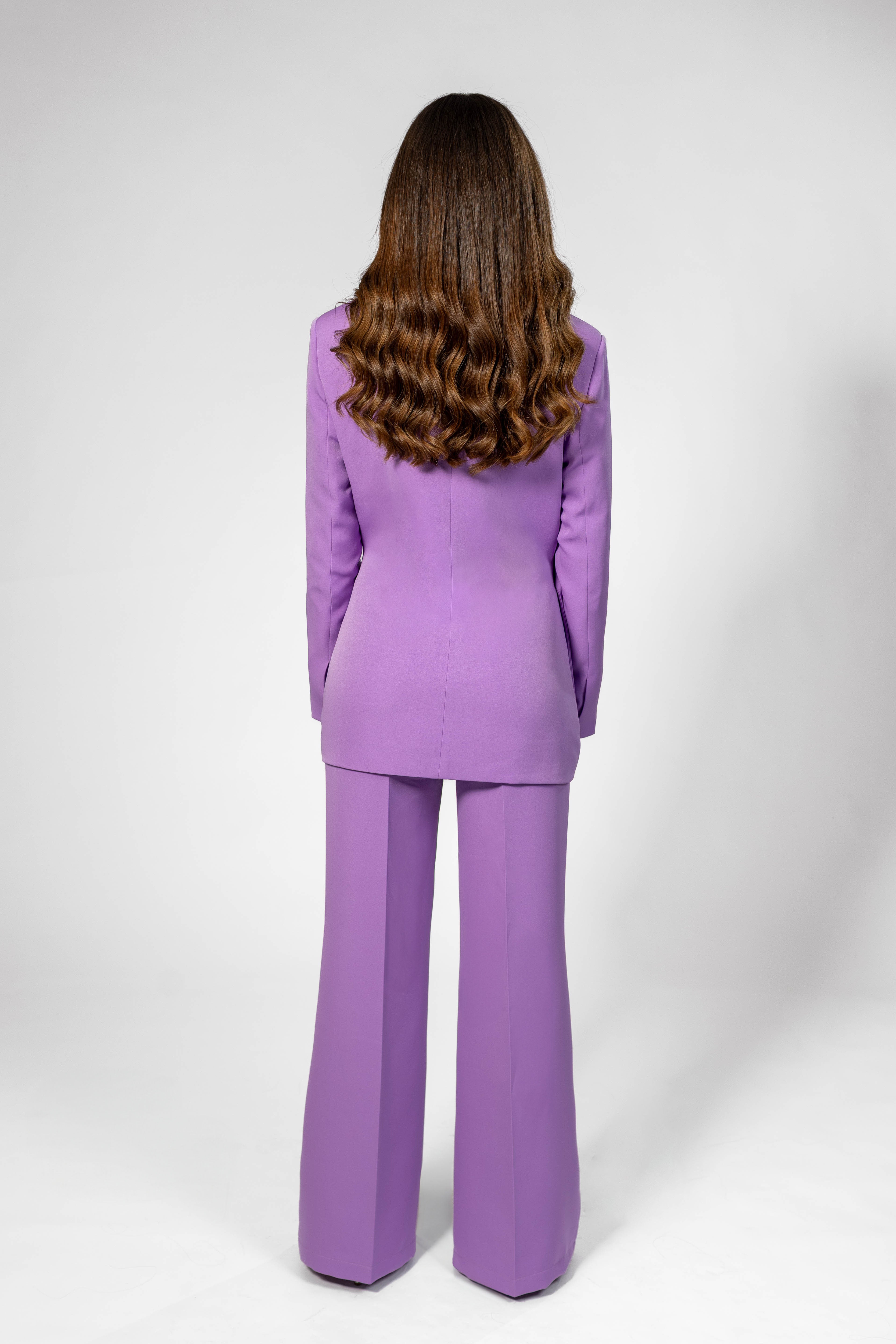 Metal Buckle Belted Suit - Purple