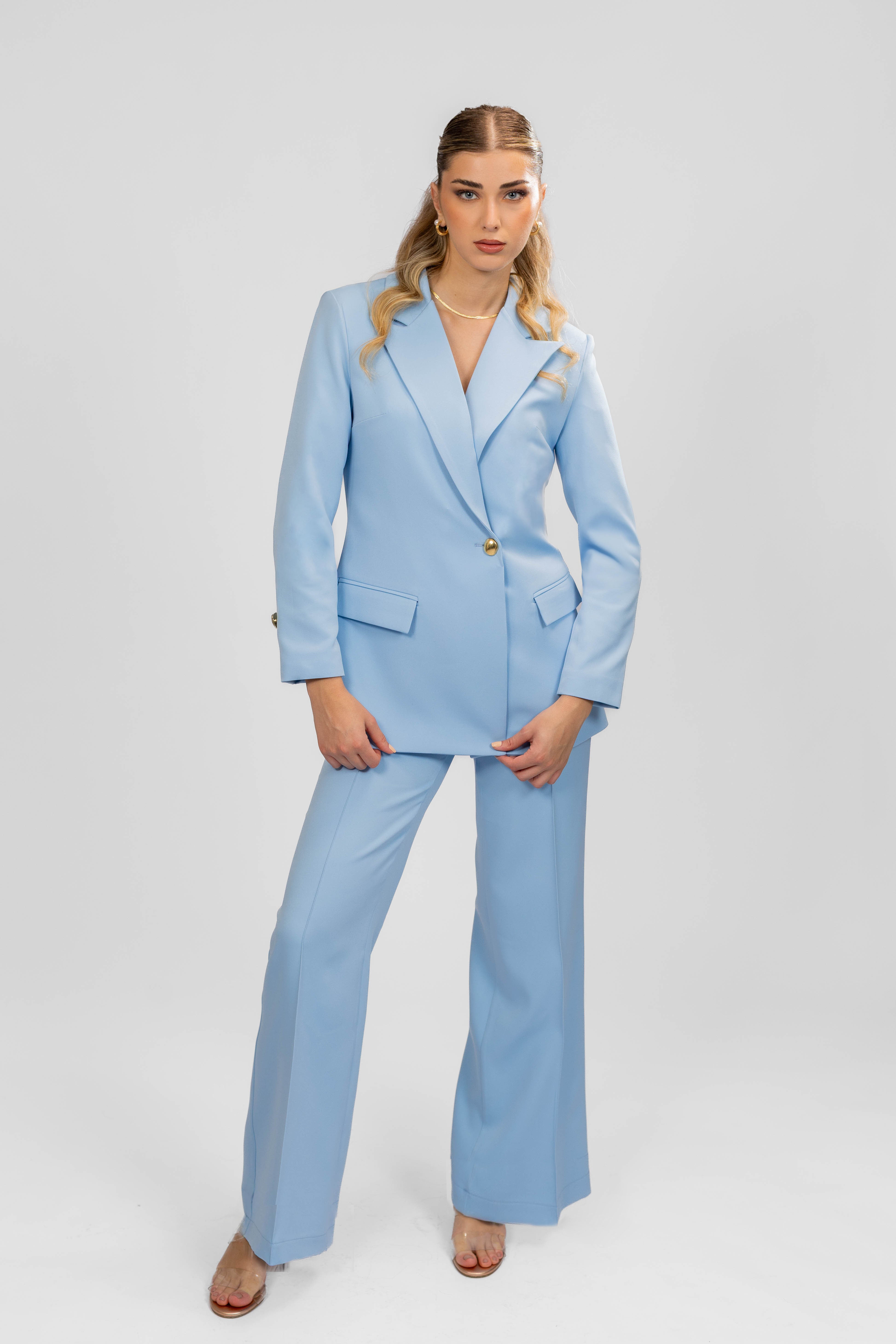 One Button sided Blazer Suit - Light Blue