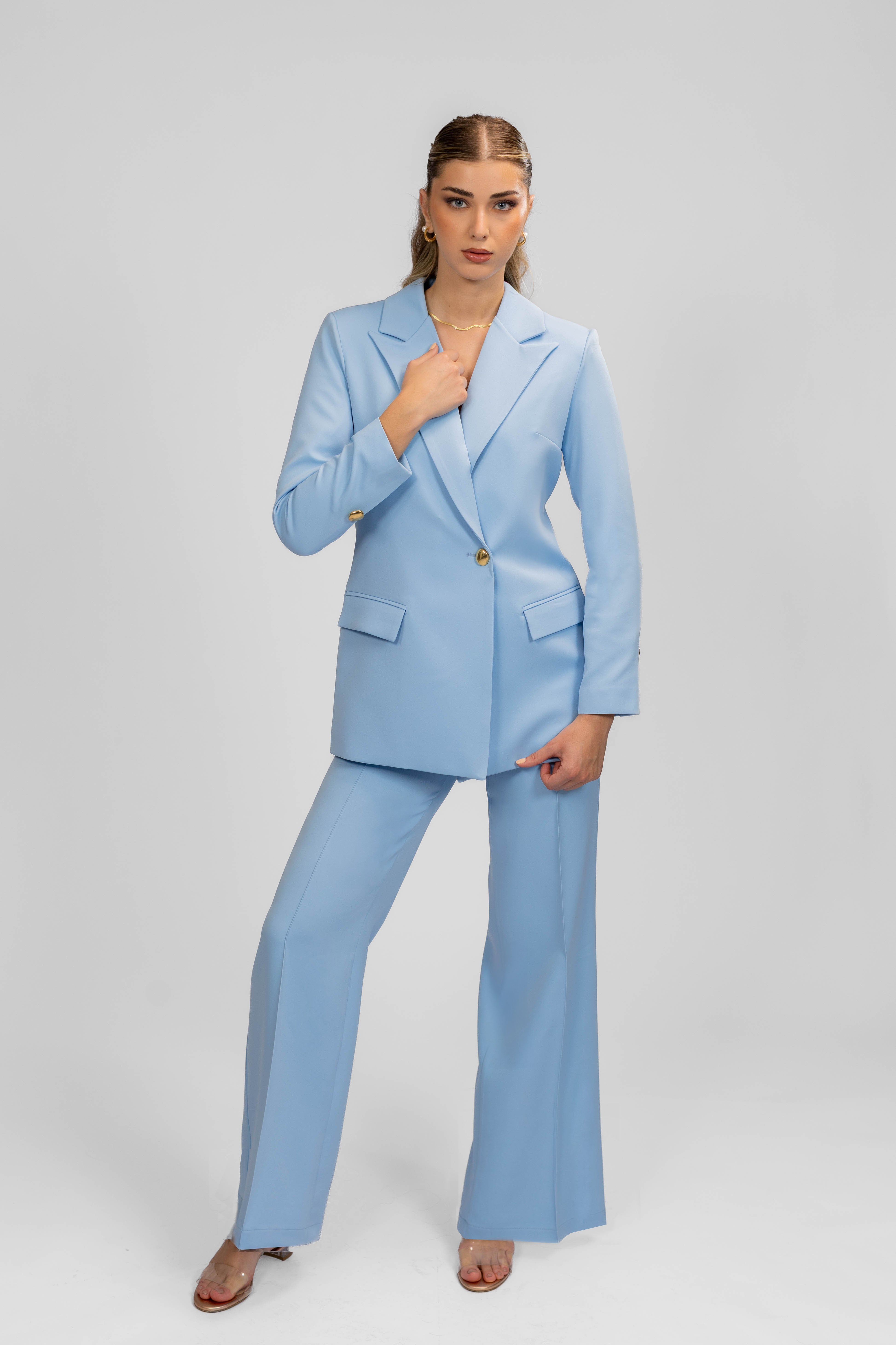 One Button sided Blazer Suit - Light Blue