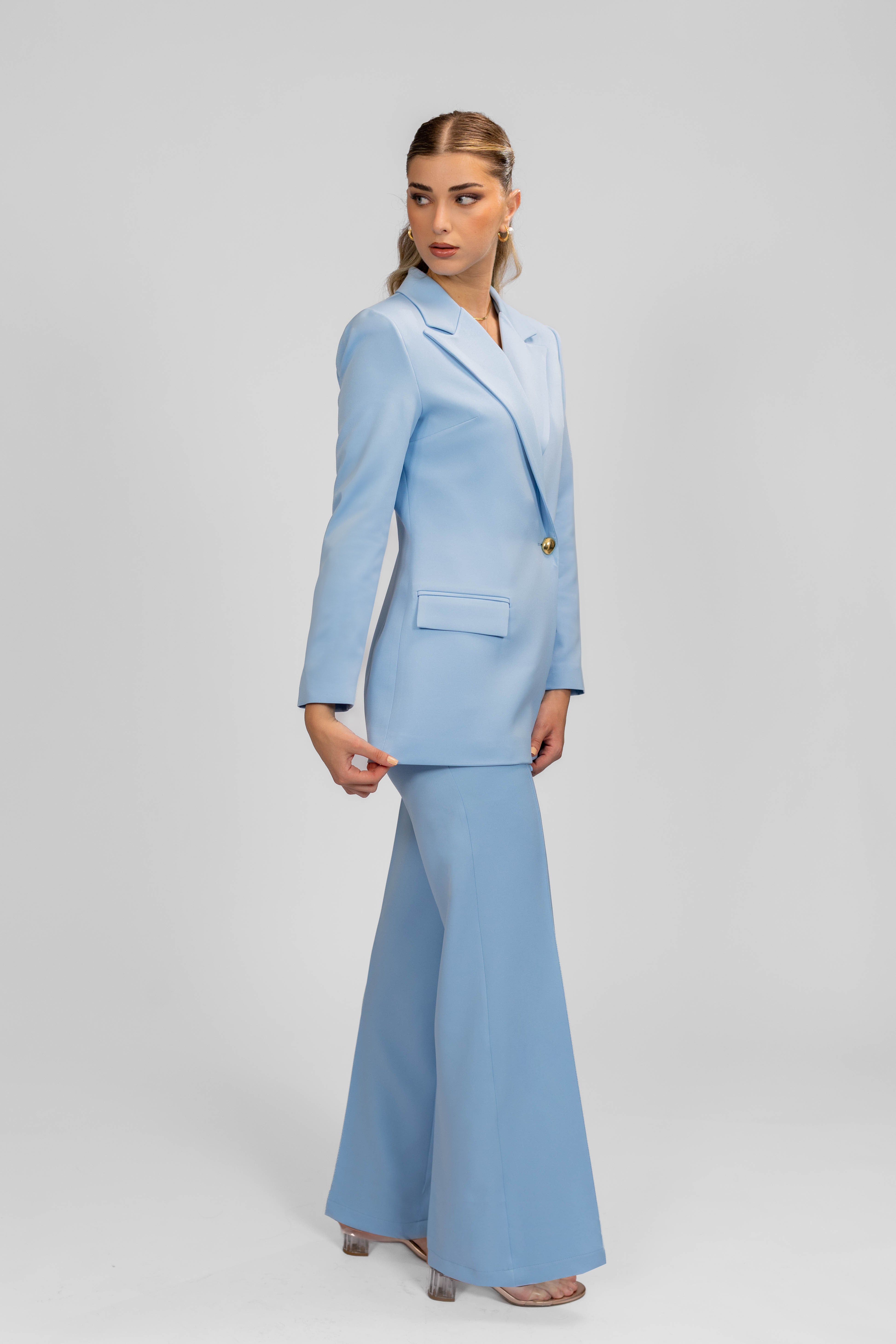 One Button sided Blazer Suit - Light Blue