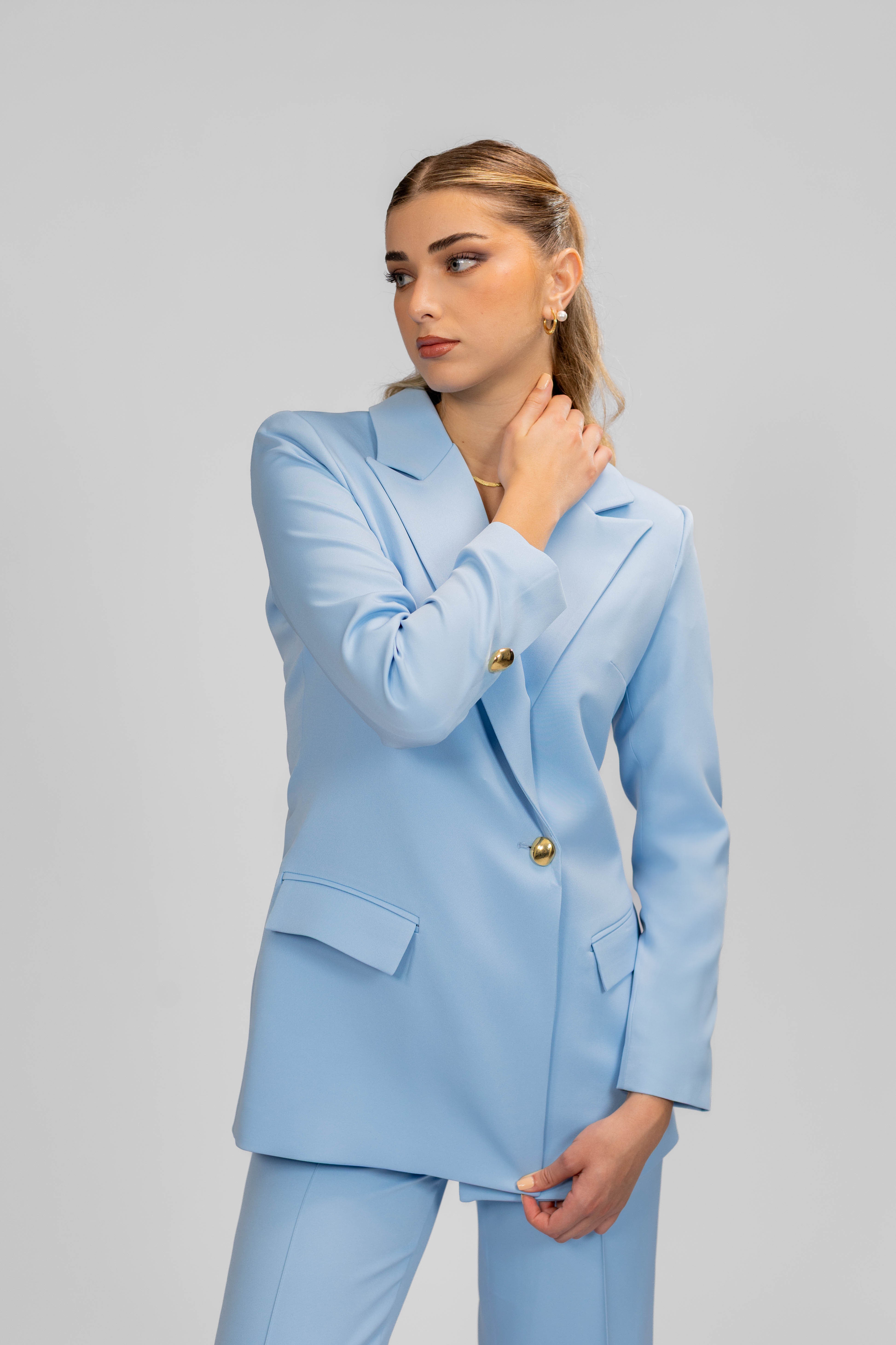 One Button sided Blazer Suit - Light Blue