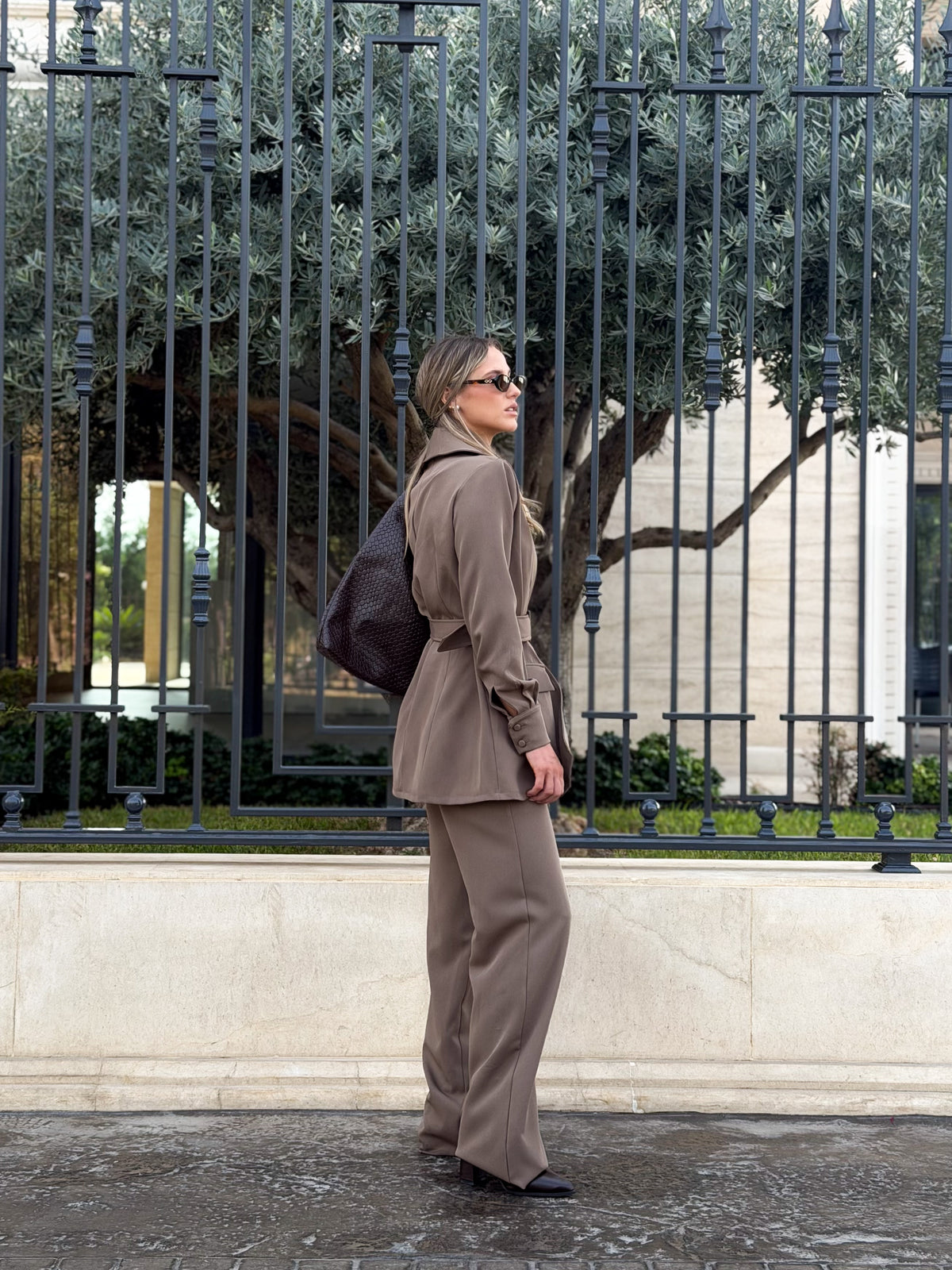 Belted Jacket Set - Choco