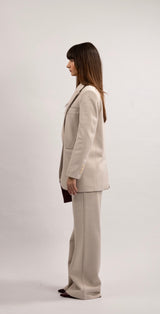 Wool-blend Oversized Blazer Suit - Light Beige