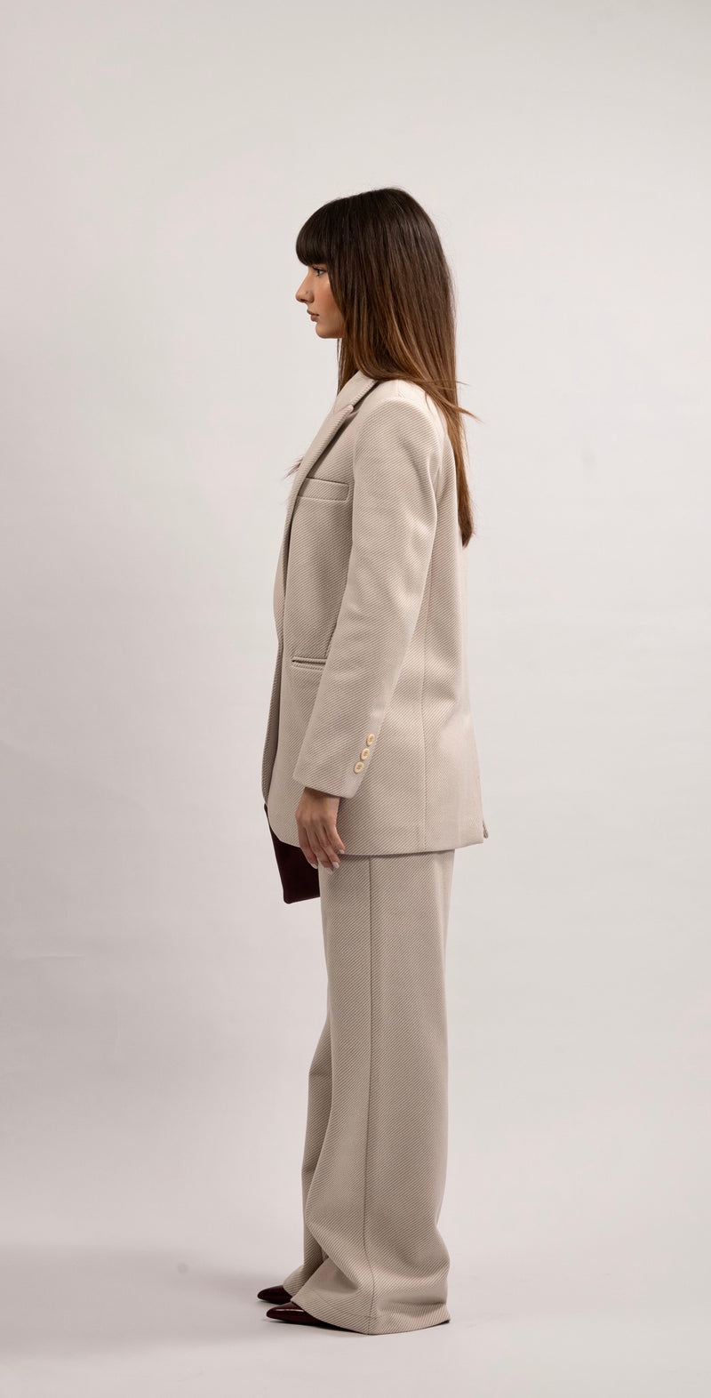 Wool-blend Oversized Blazer Suit - Light Beige