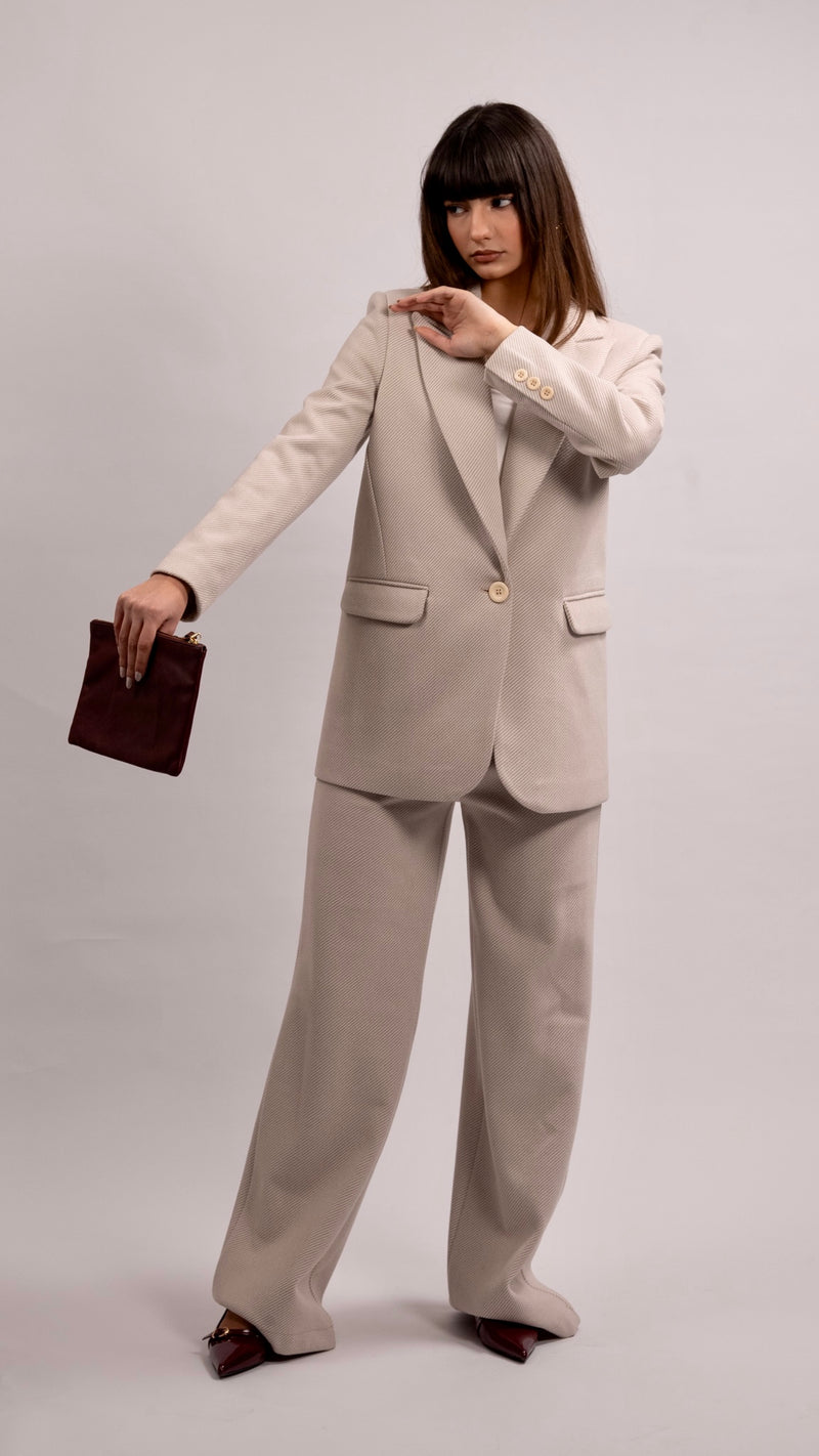 Wool-blend Oversized Blazer Suit - Light Beige