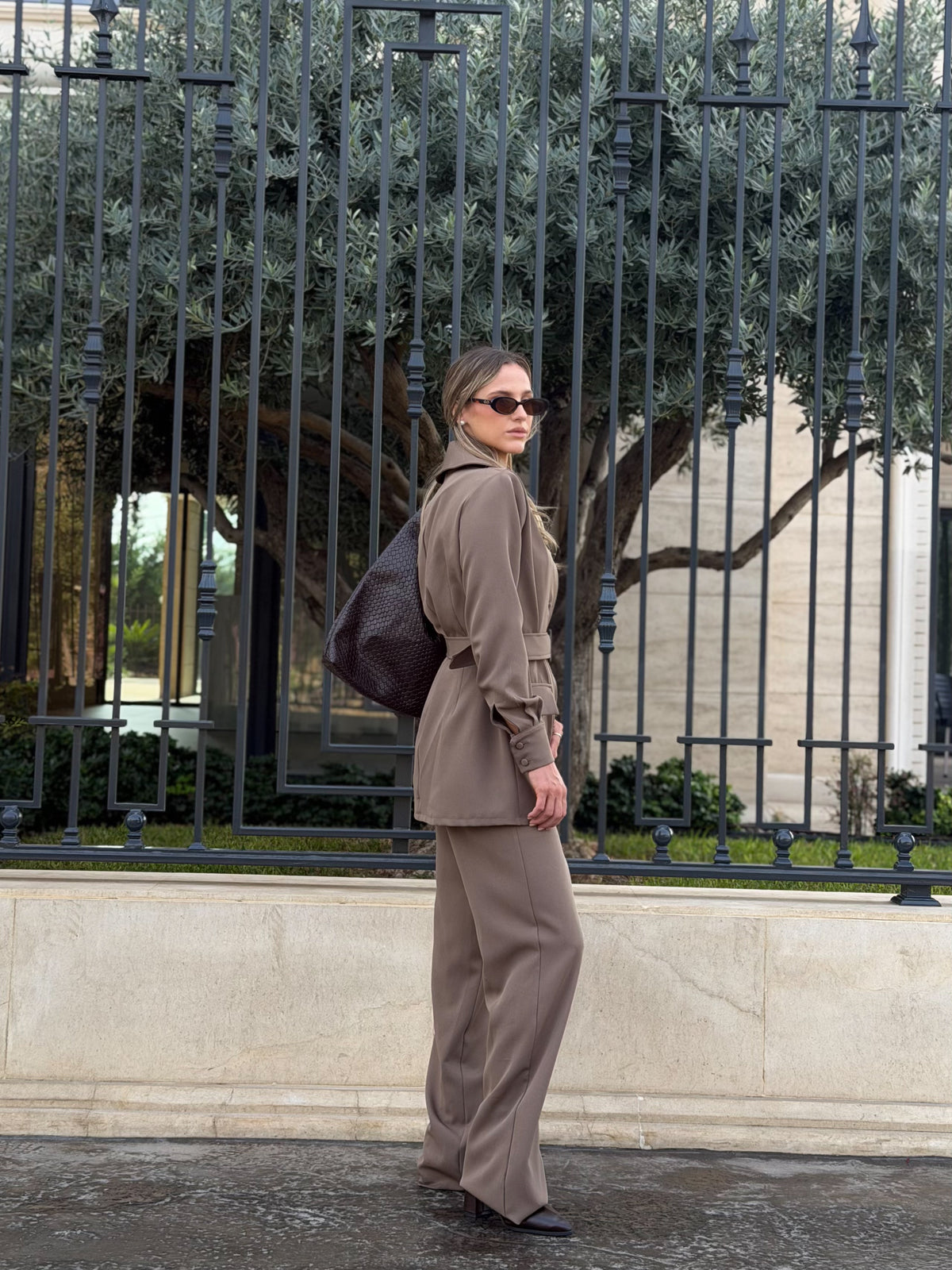 Belted Jacket Set - Choco