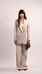 Wool-blend Oversized Blazer Suit - Light Beige