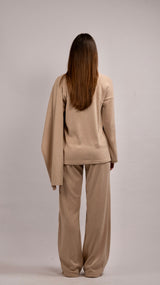 Wool Scarf Cardigan Set - Beige