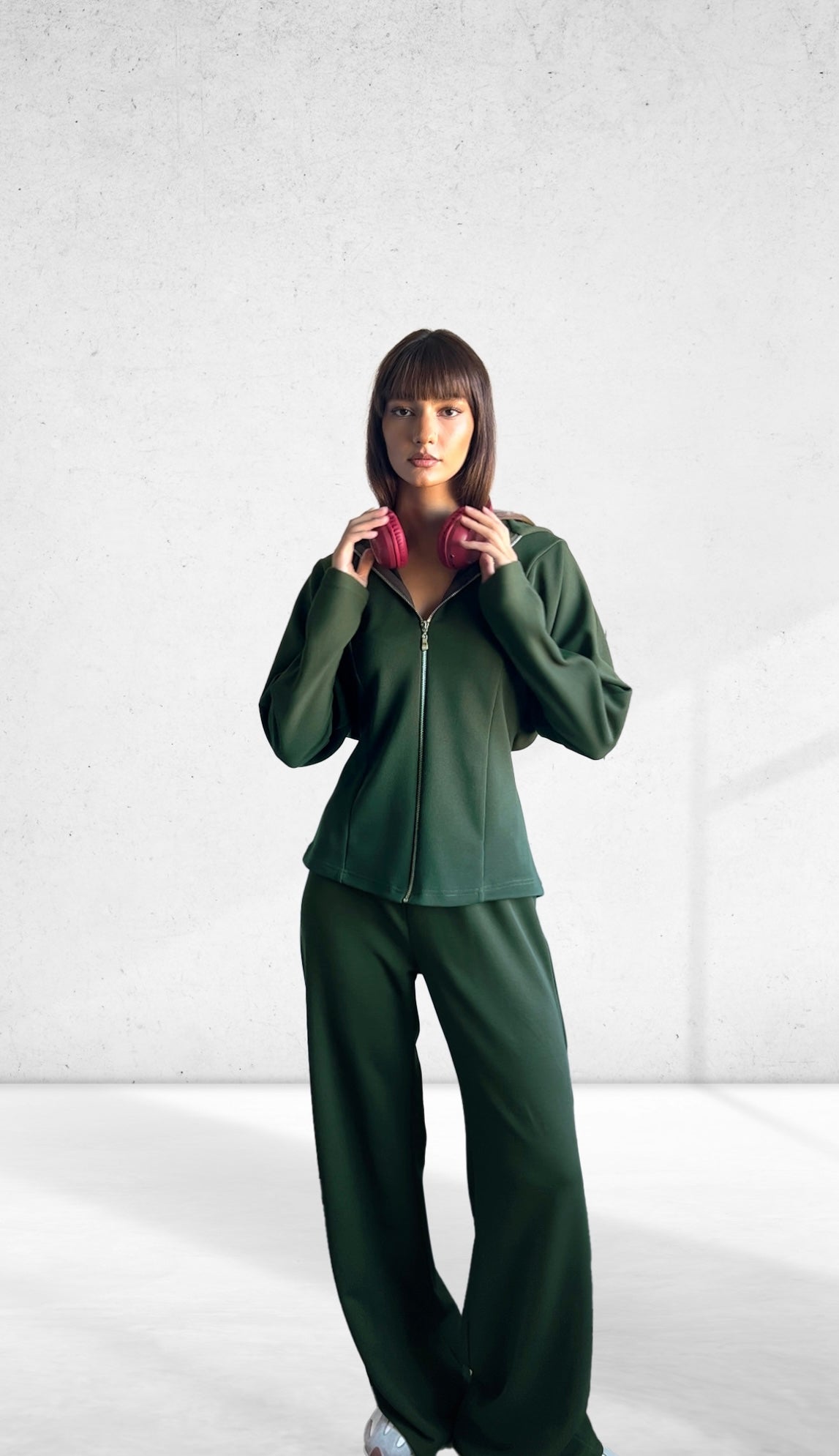 Soft zip-up sweatshirt Set - Olive green