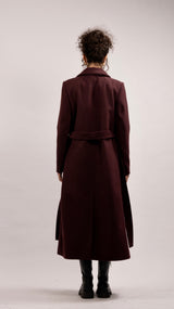 Wool Blend Double-breasted Coat - Aubergine