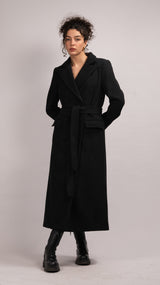 Wool Blend Double-breasted Coat - Black