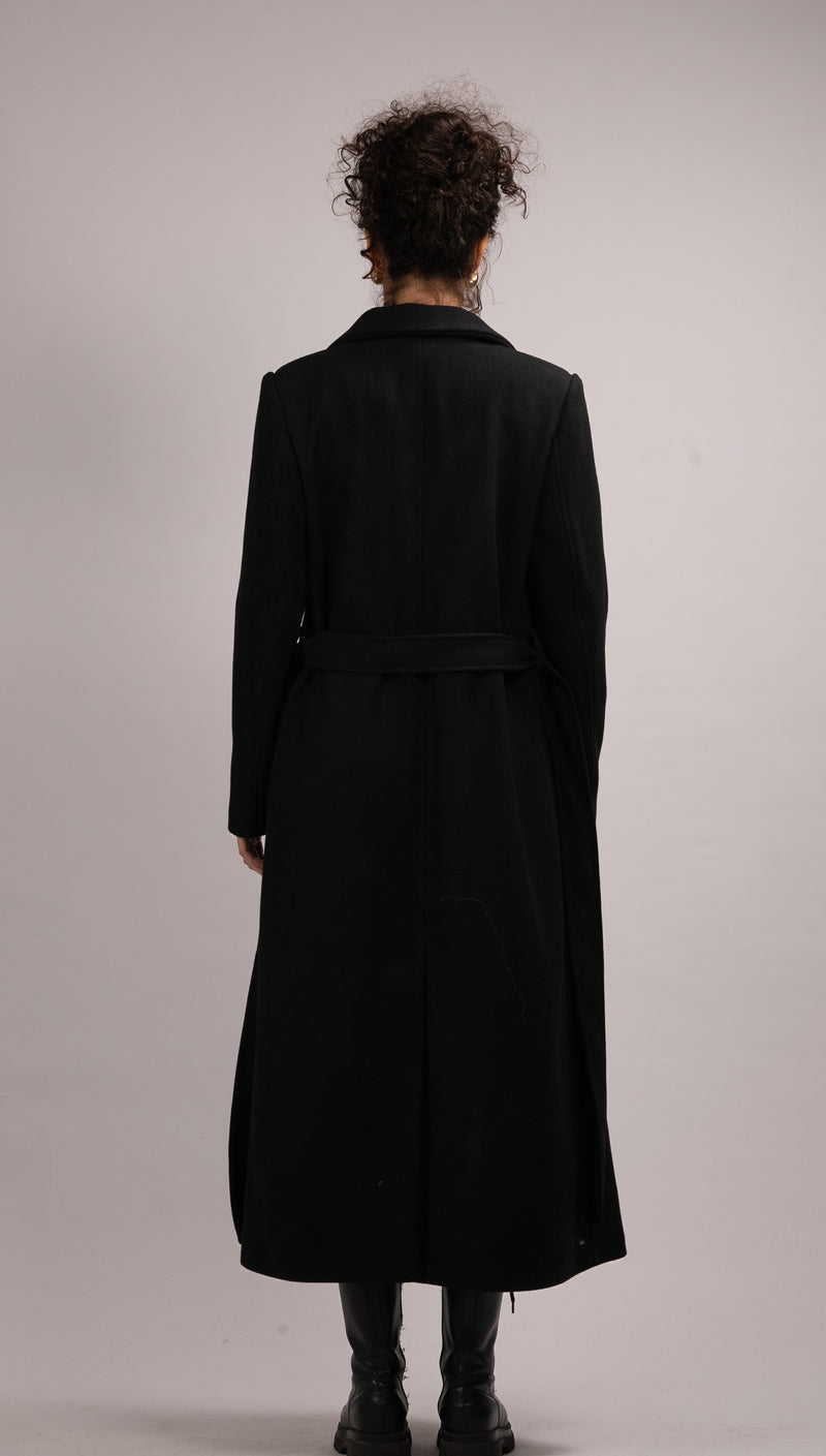 Wool Blend Double-breasted Coat - Black