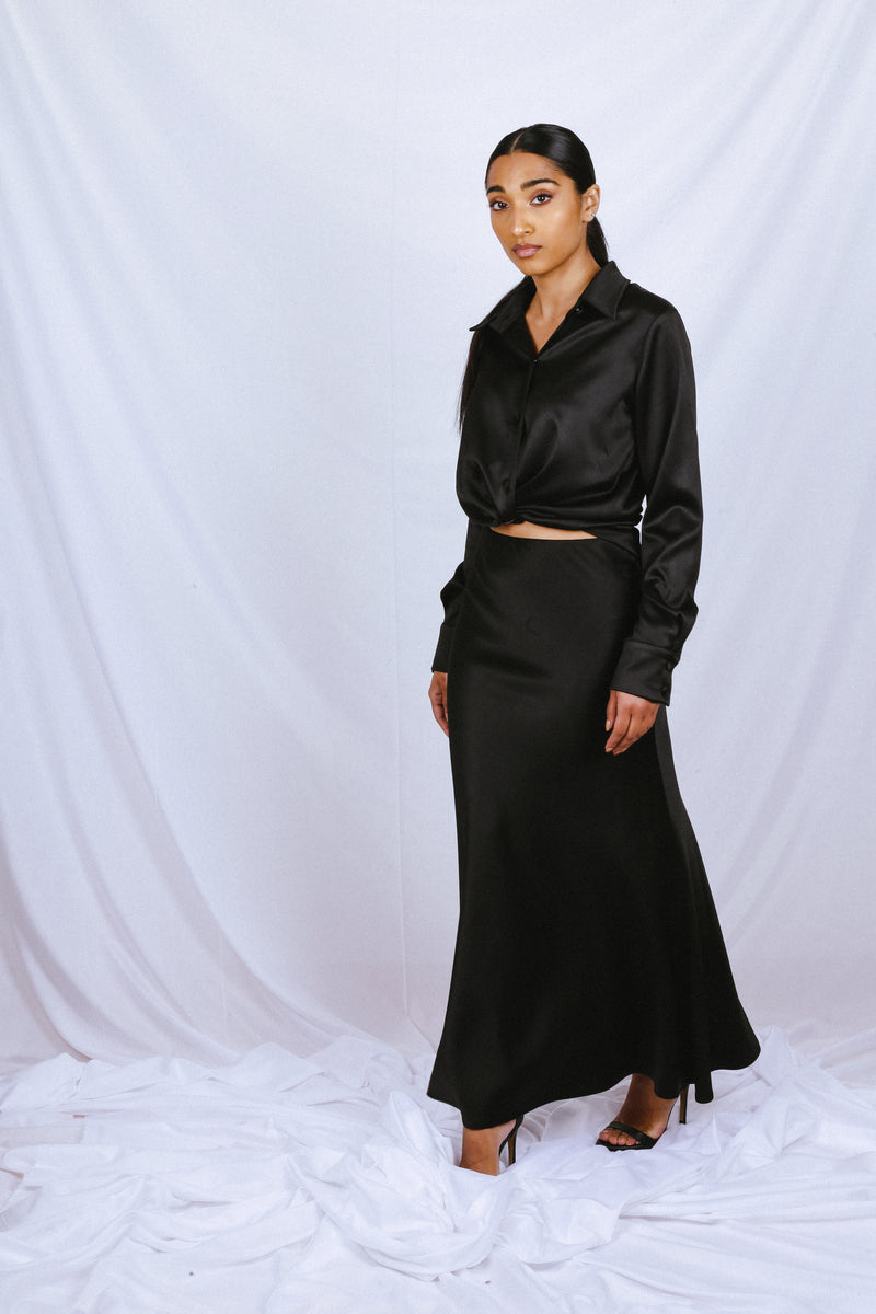 Satin Shirt and skirt CO-ORD - Black