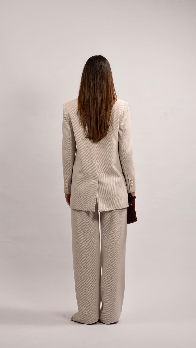 Wool-blend Oversized Blazer Suit - Light Beige