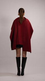 Wool Blend Scarf Coat - Burgundy