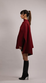 Wool Blend Scarf Coat - Burgundy