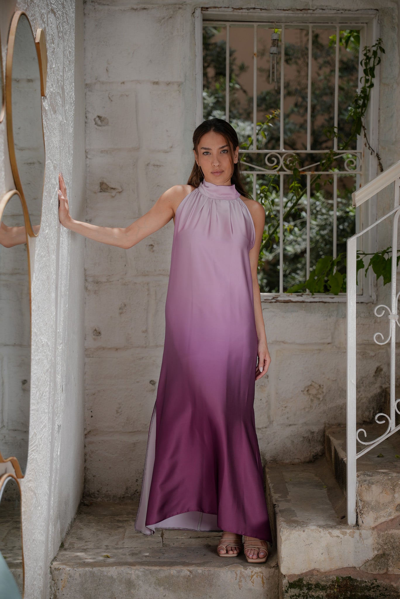 Ombré Satin Dress - Purple