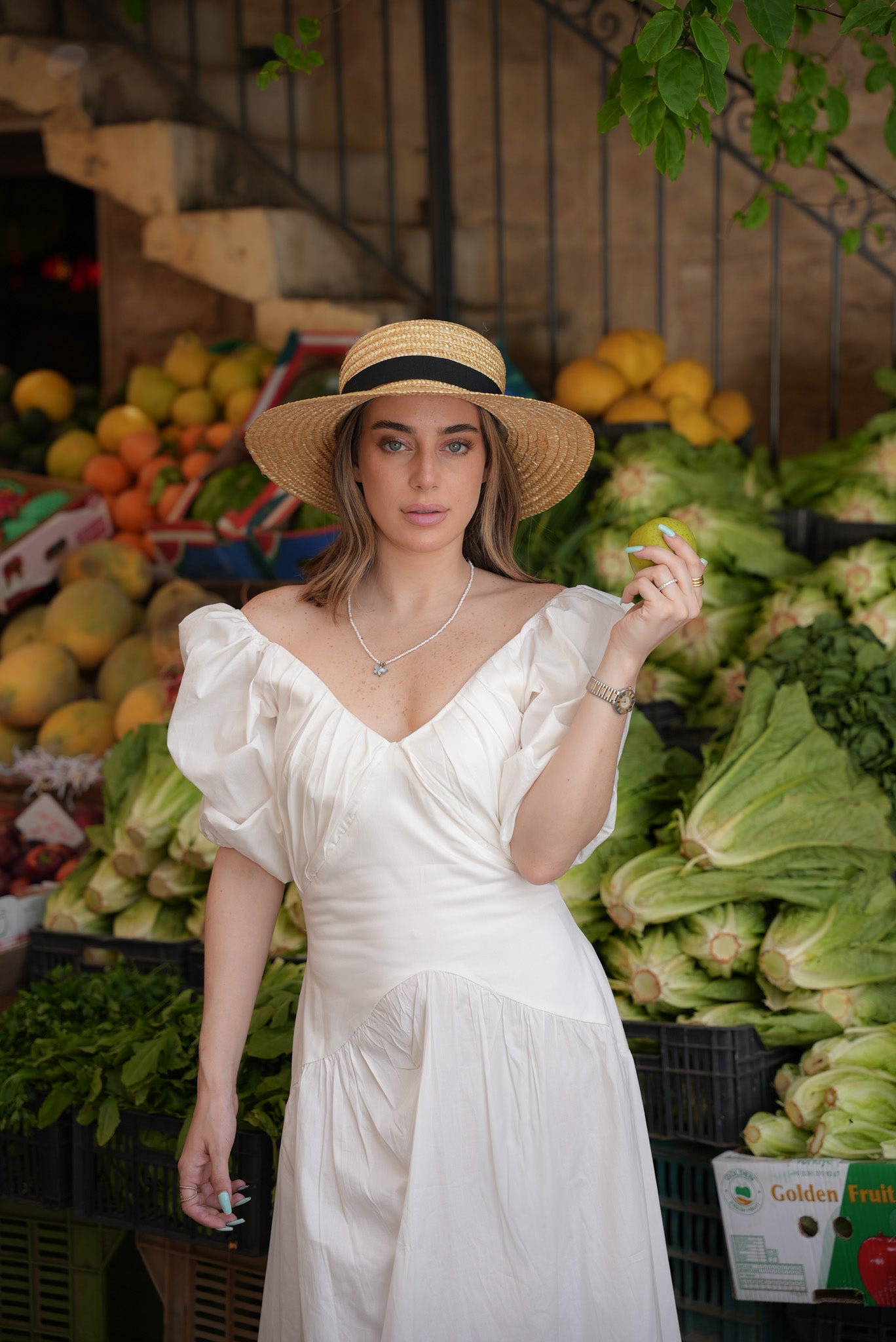 Poplin Pleated Midi Dress - White