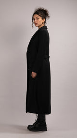 Wool Blend Double-breasted Coat - Black